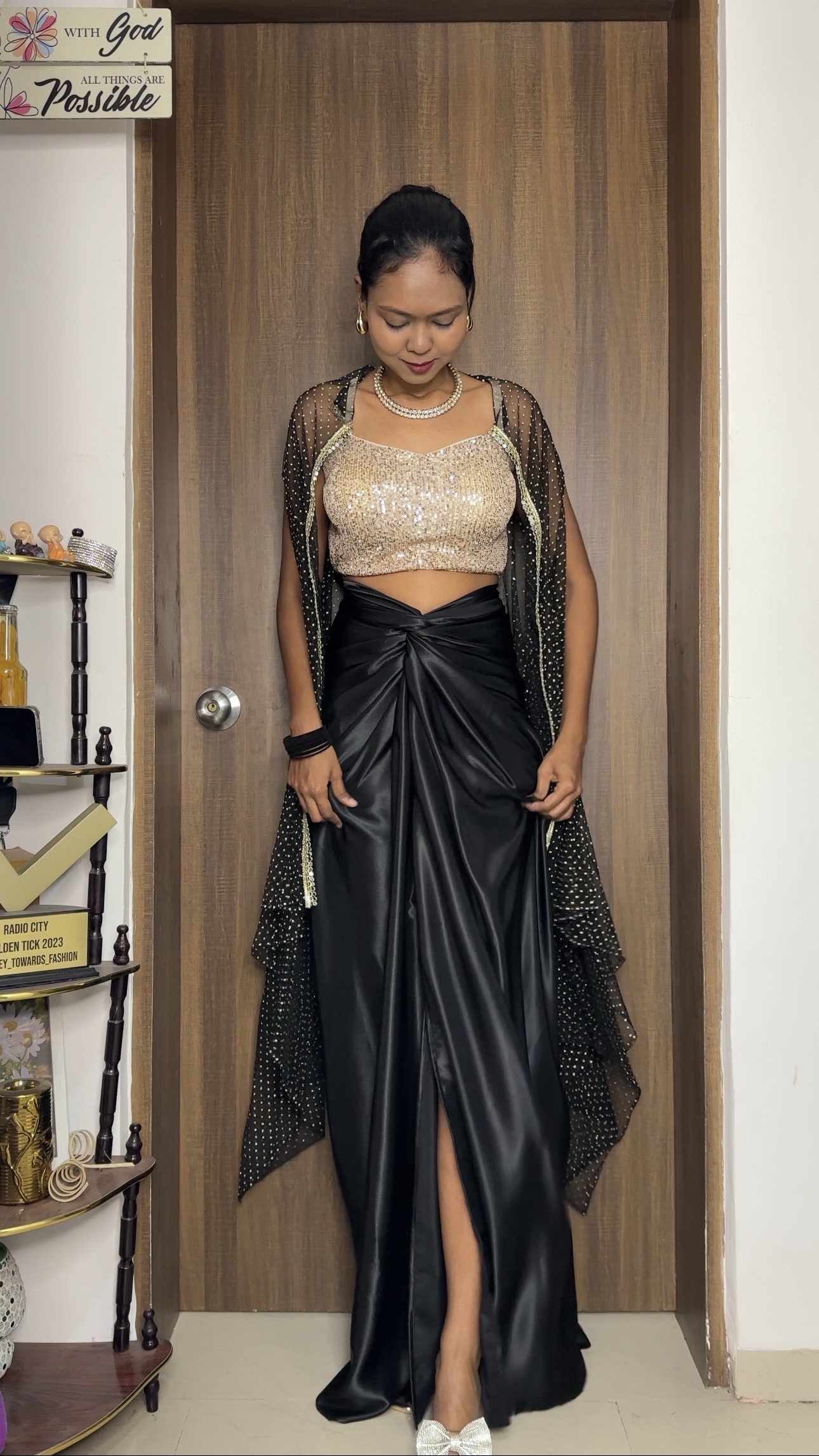 Black Satin Long Skirt