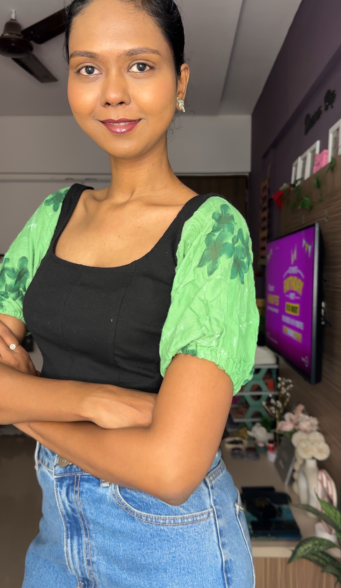 Green Floral Short Detachable Sleeves