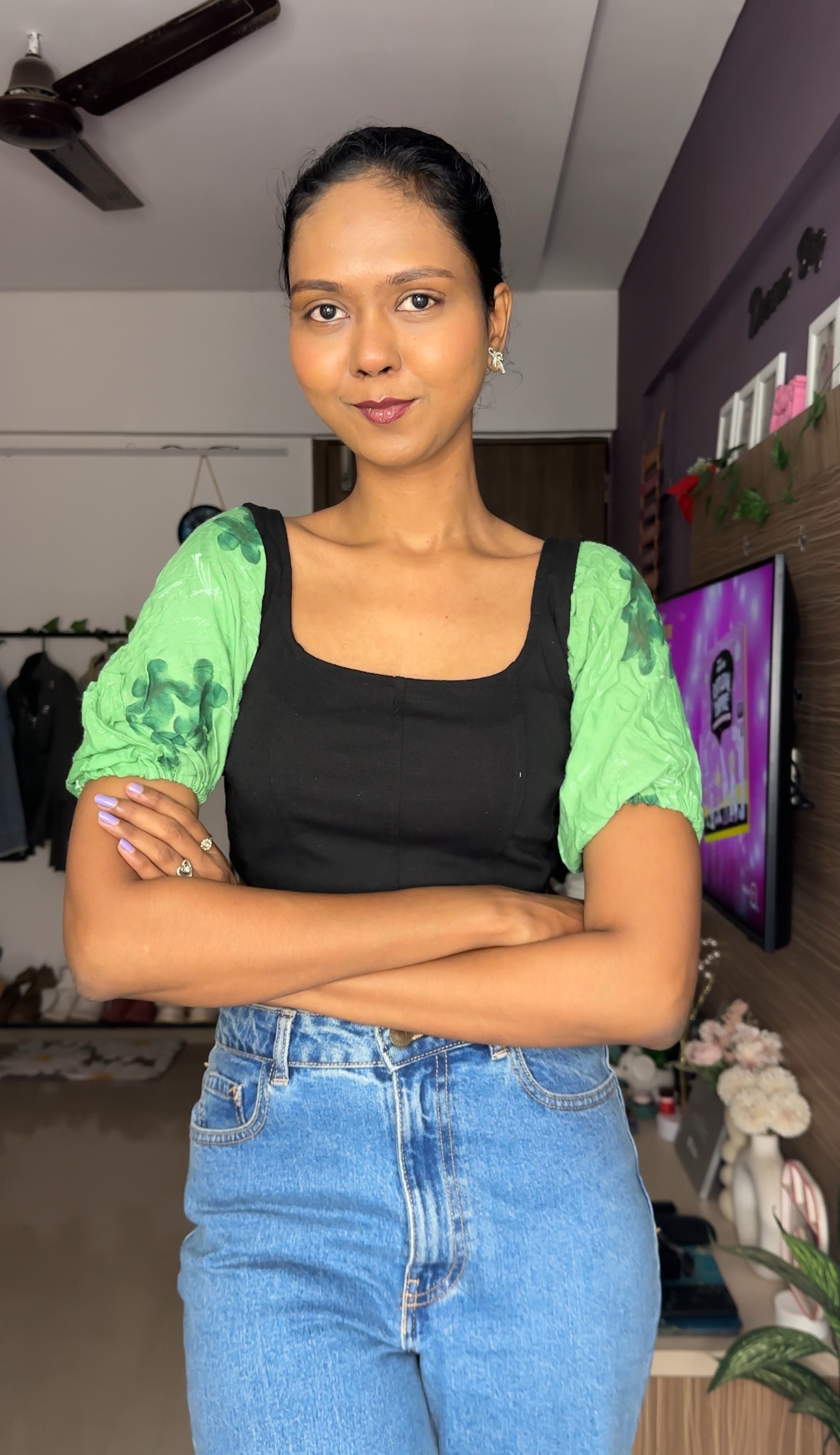 Green Floral Short Detachable Sleeves