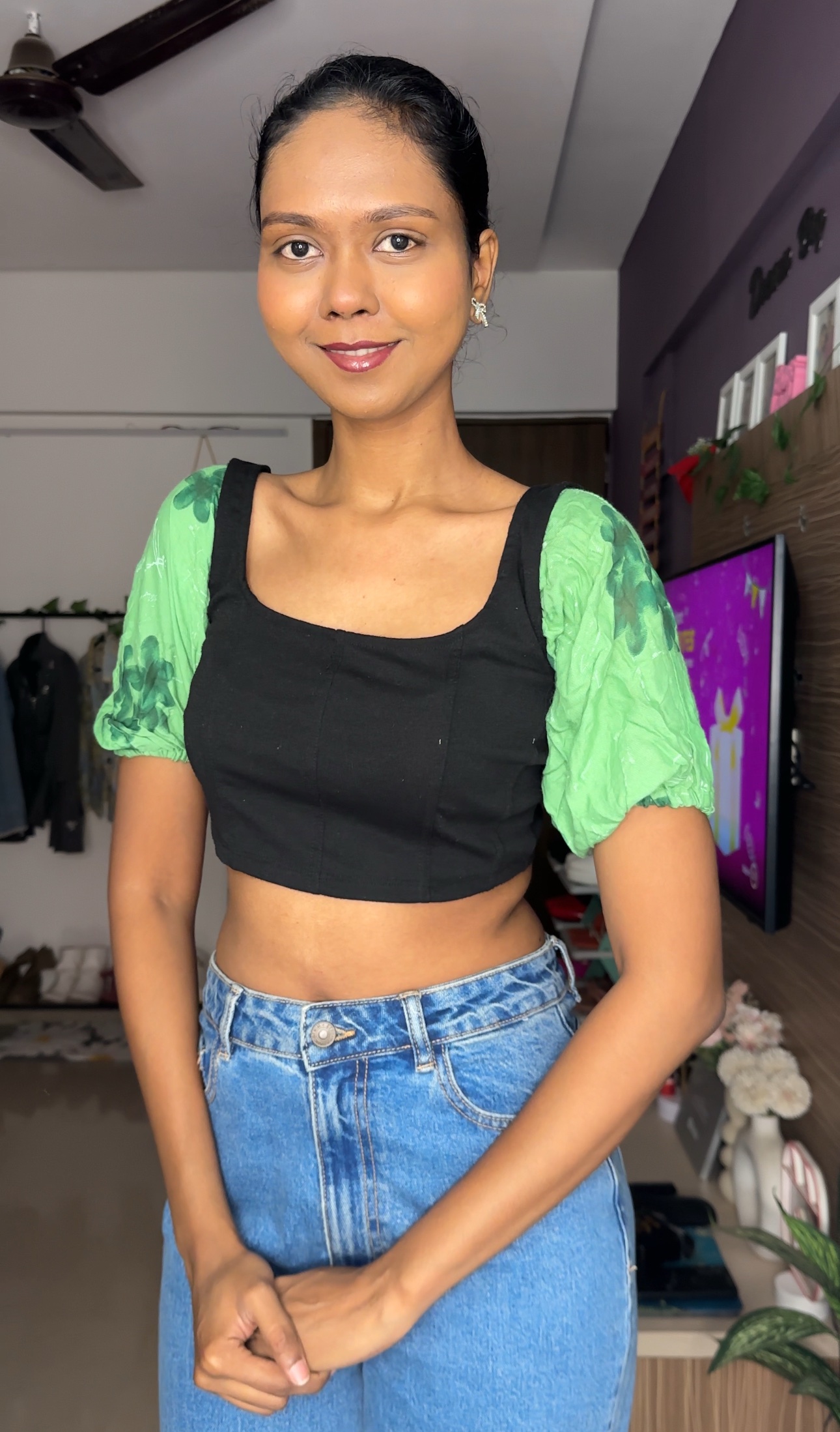 Green Floral Short Detachable Sleeves