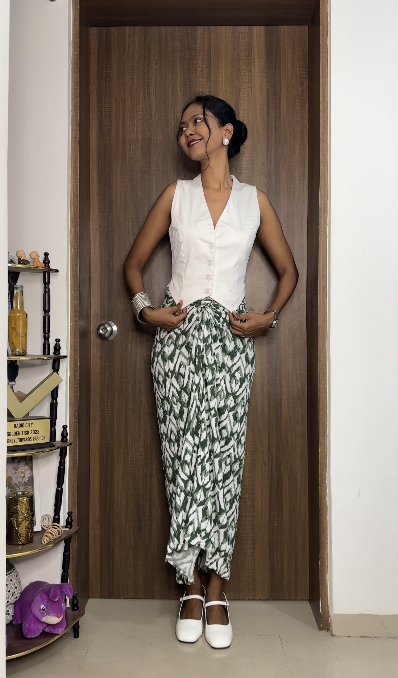 Green Printed Rayon multiway skirt