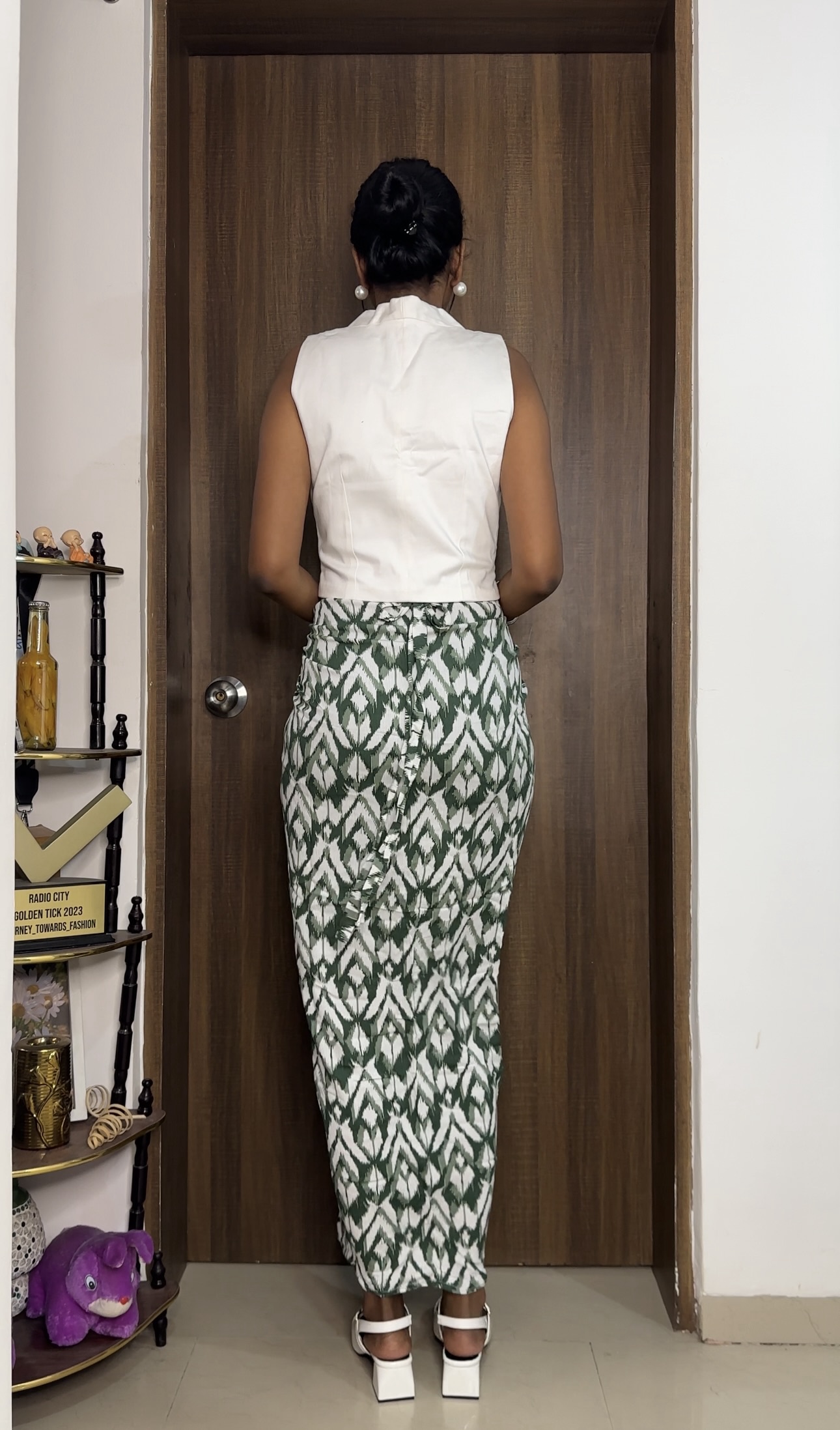 Green Printed Rayon multiway skirt