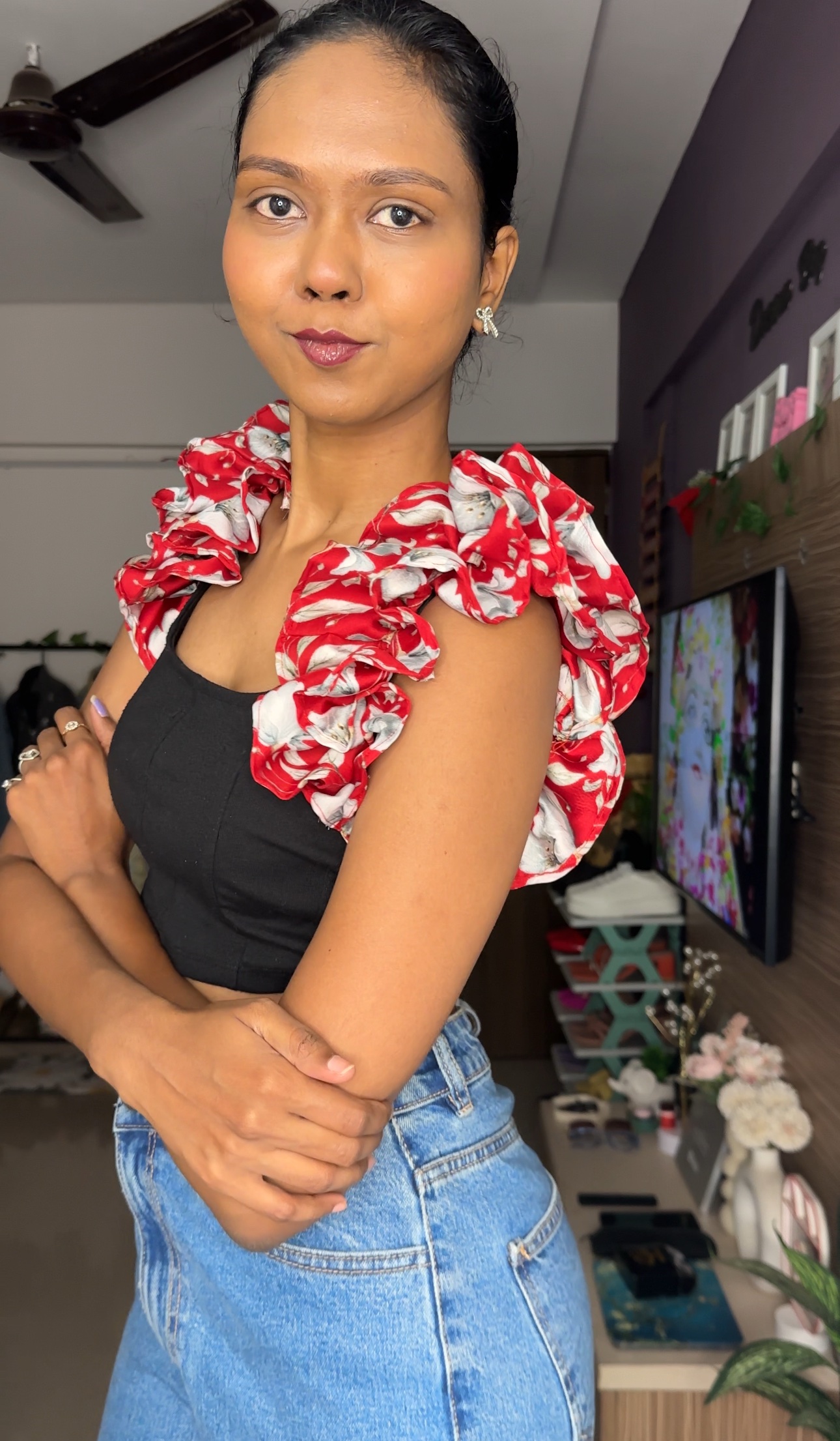 Floral Satin Ruffle Sleeves