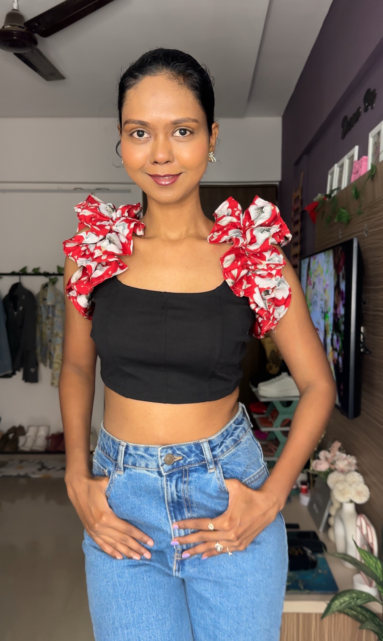 Floral Satin Ruffle Sleeves