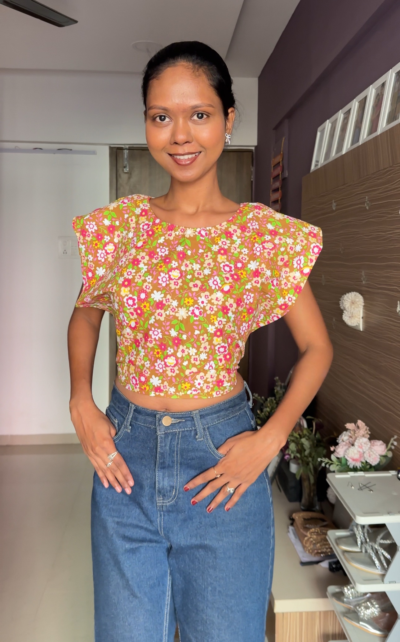 Brown floral Tie-Top
