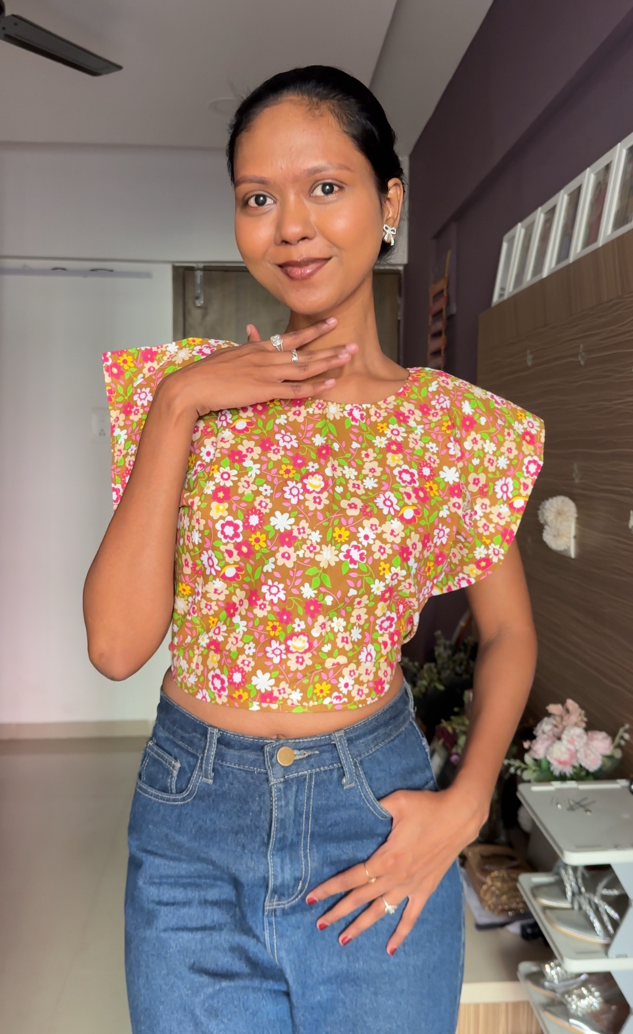 Brown floral Tie-Top