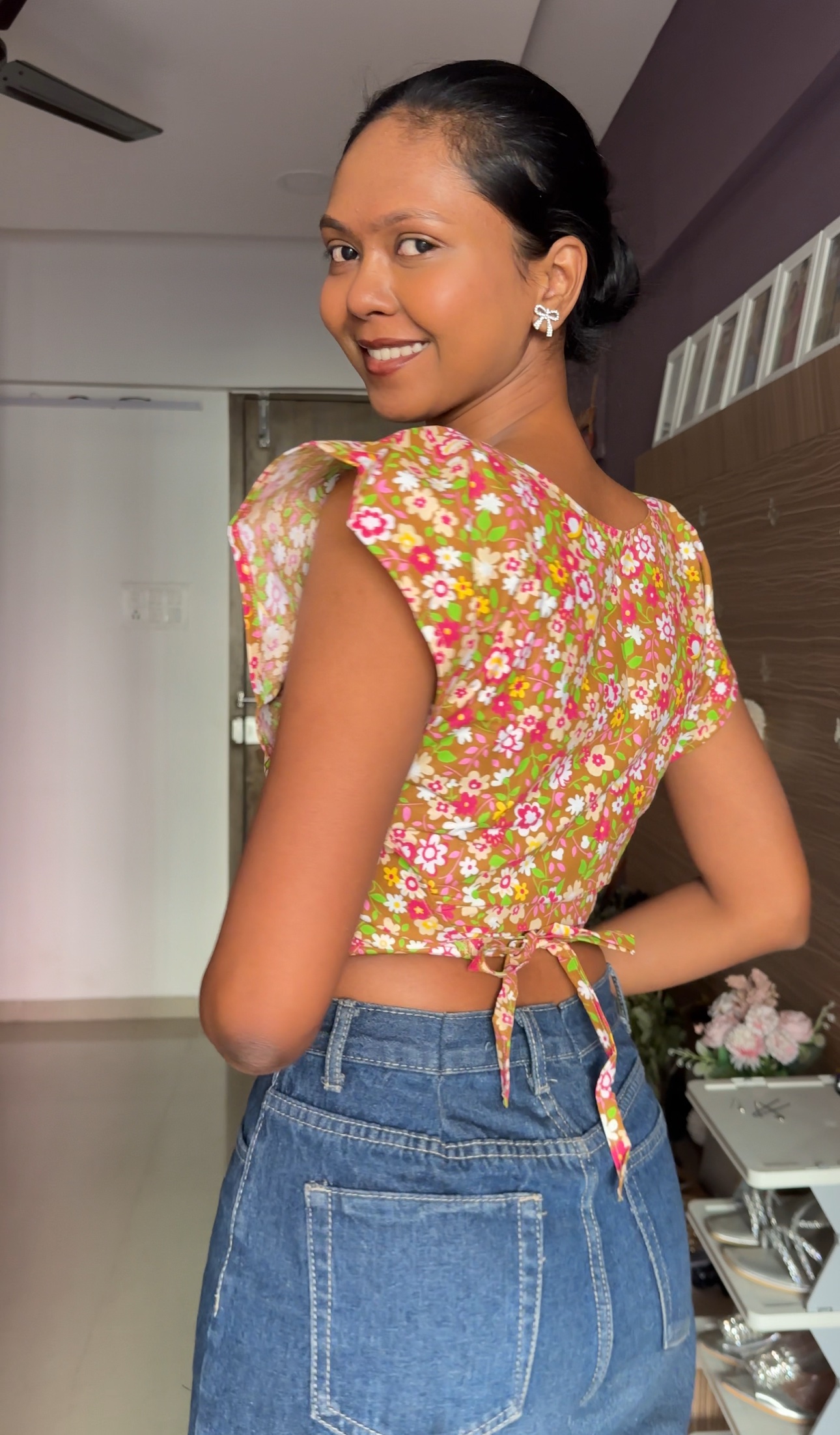 Brown floral Tie-Top