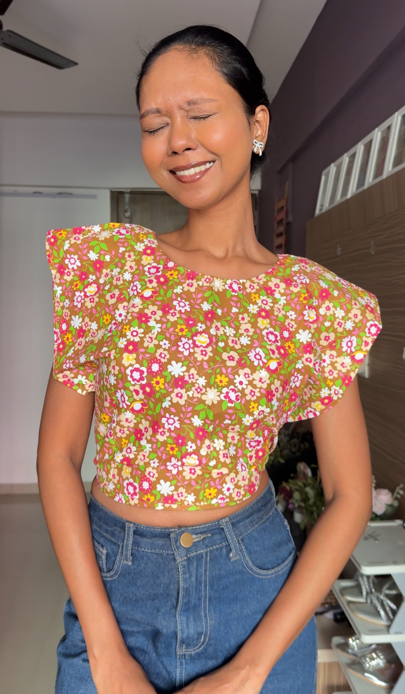 Brown floral Tie-Top