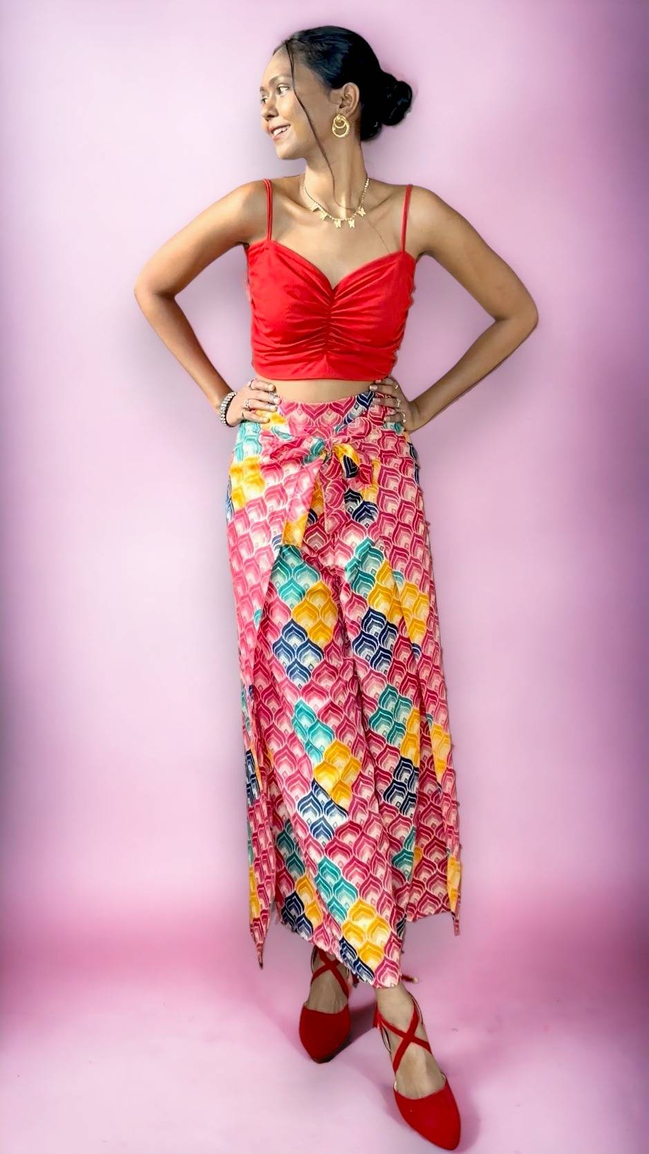 Mixed Colour Wrap Pants
