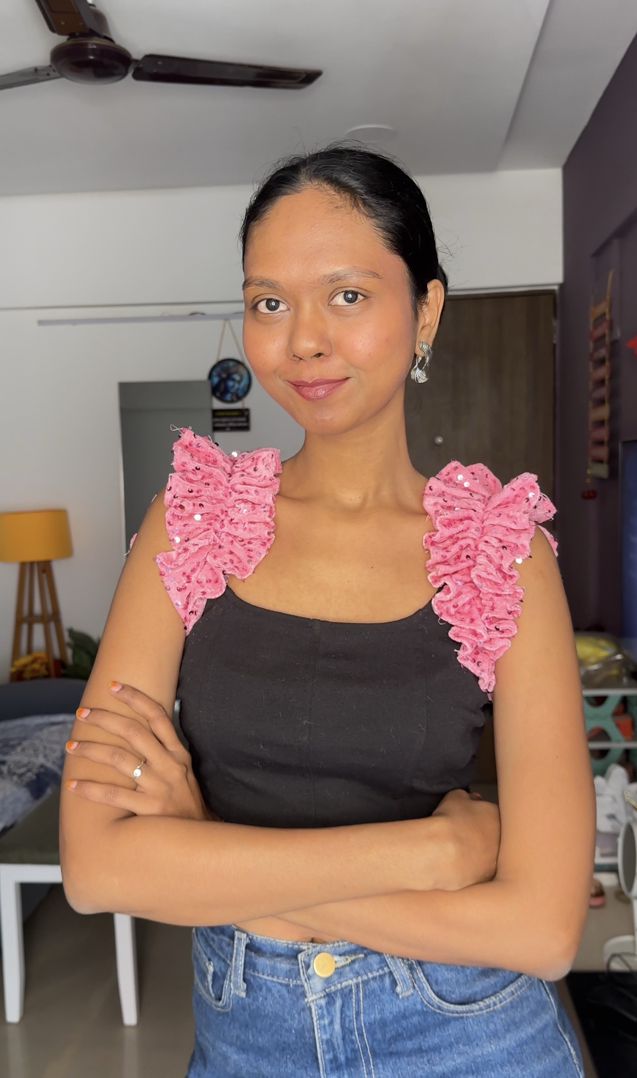 Sequin Pink Ruffle Sleeves