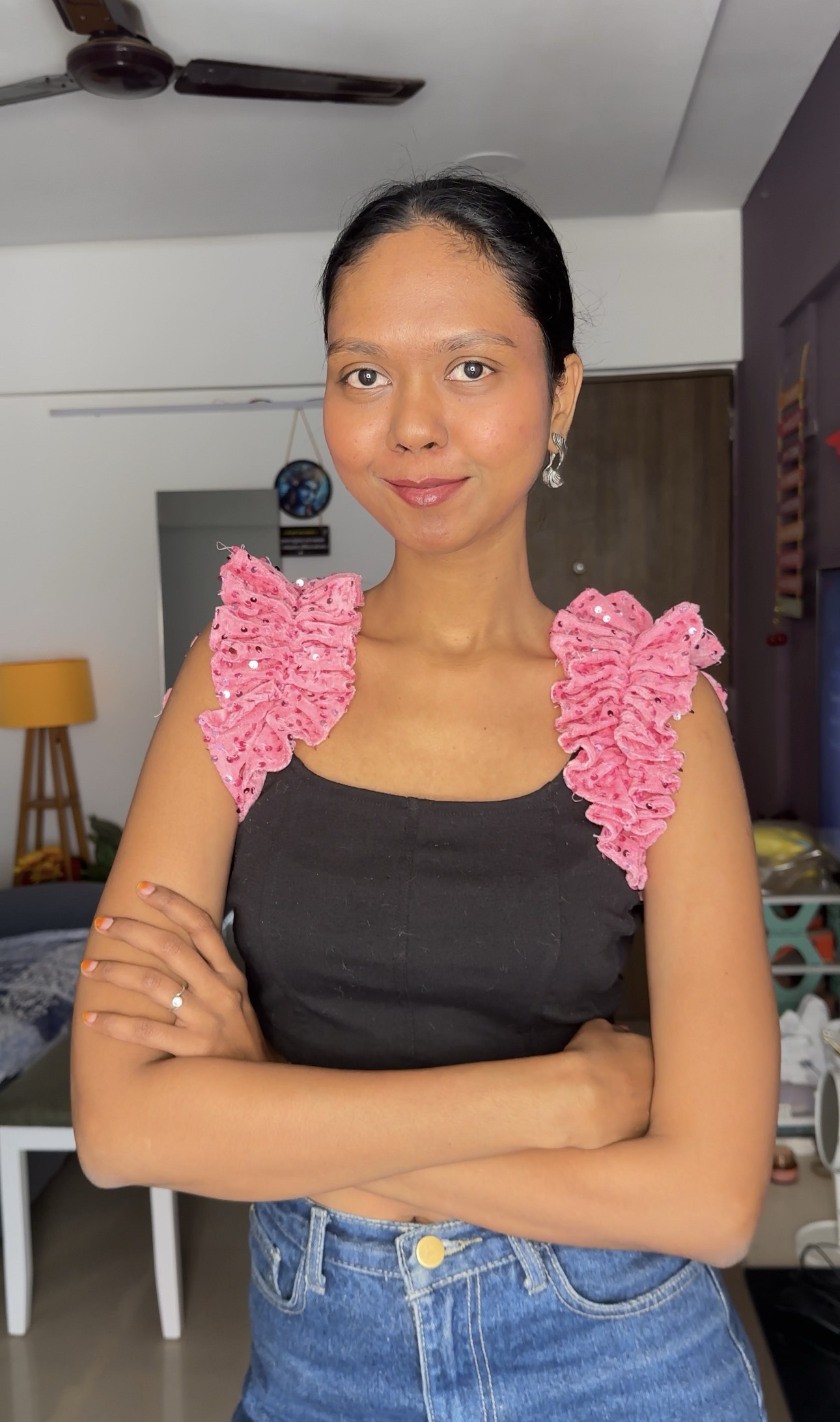Sequin Pink Ruffle Sleeves