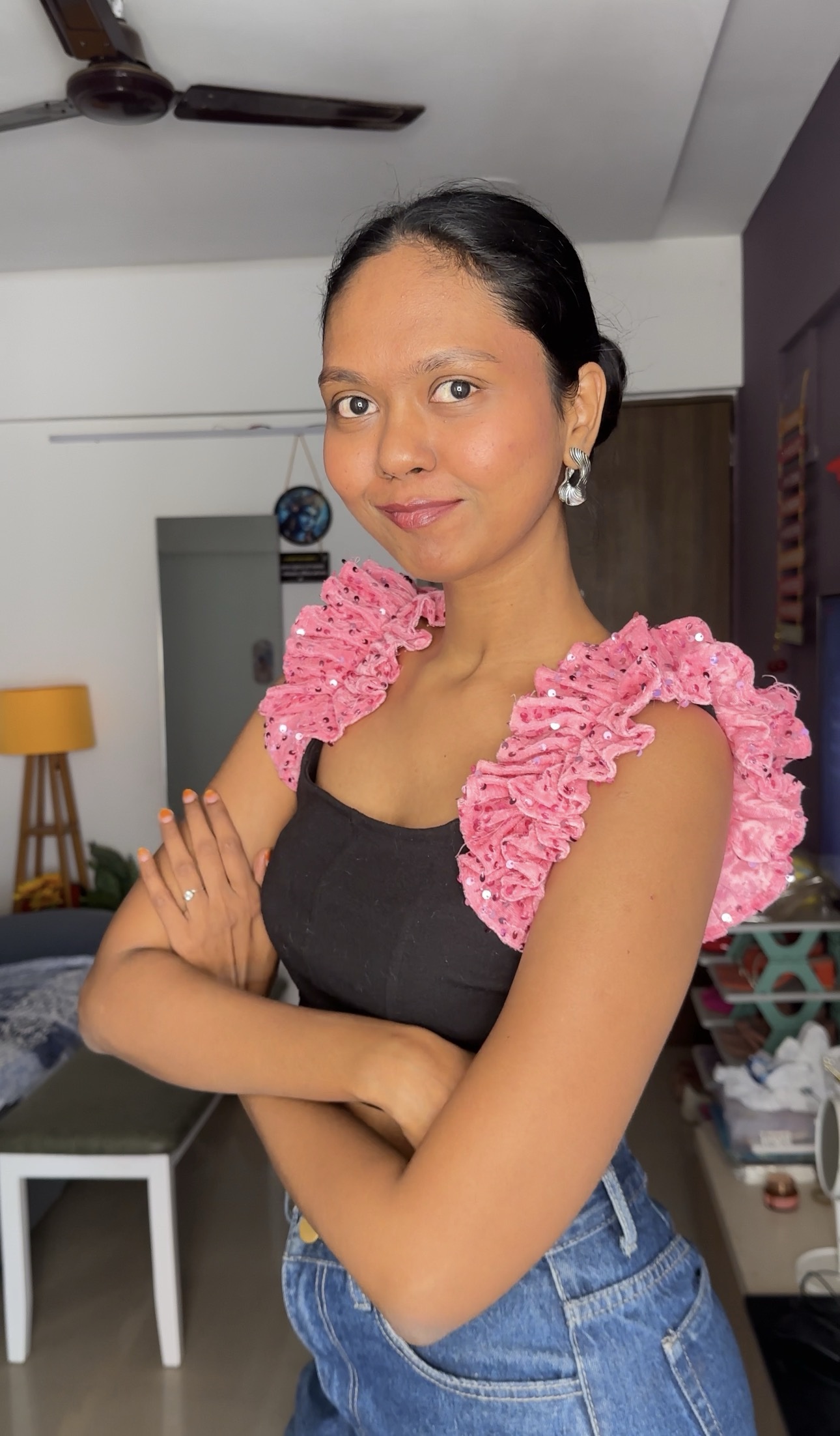 Sequin Pink Ruffle Sleeves