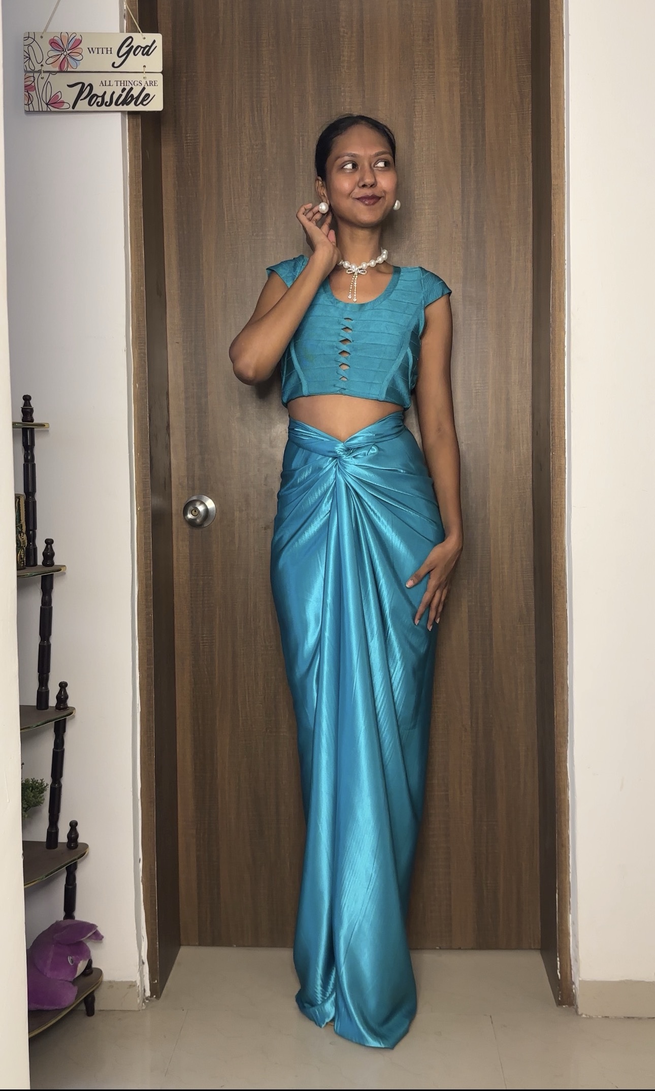 Light Teal Long Satin Multiway Skirt