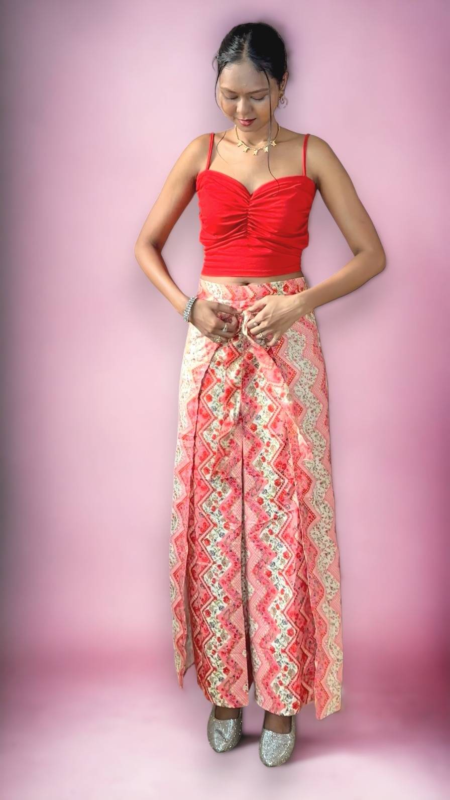 Red Design Wrap Pants