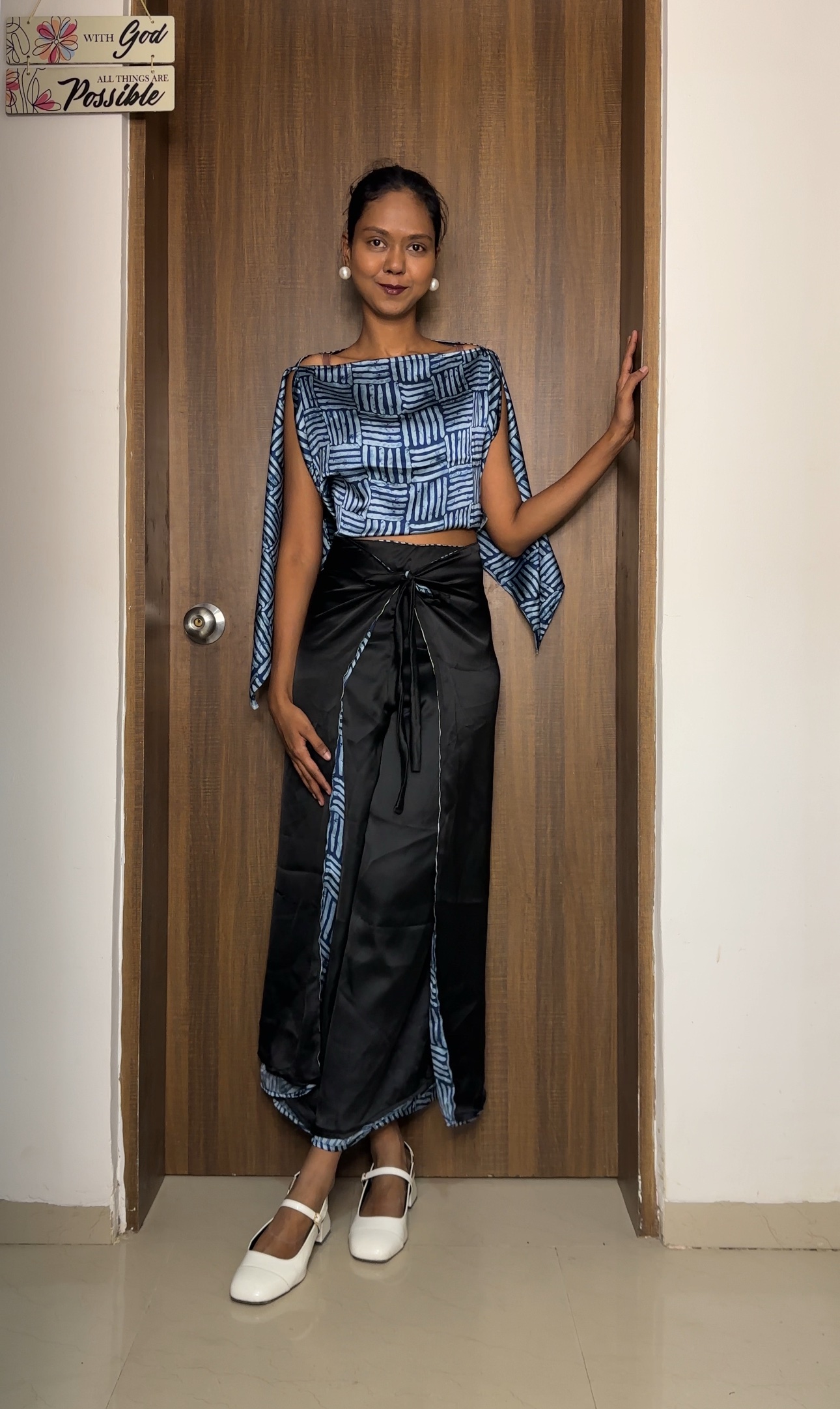 Navy Blue Satin Multiway Top