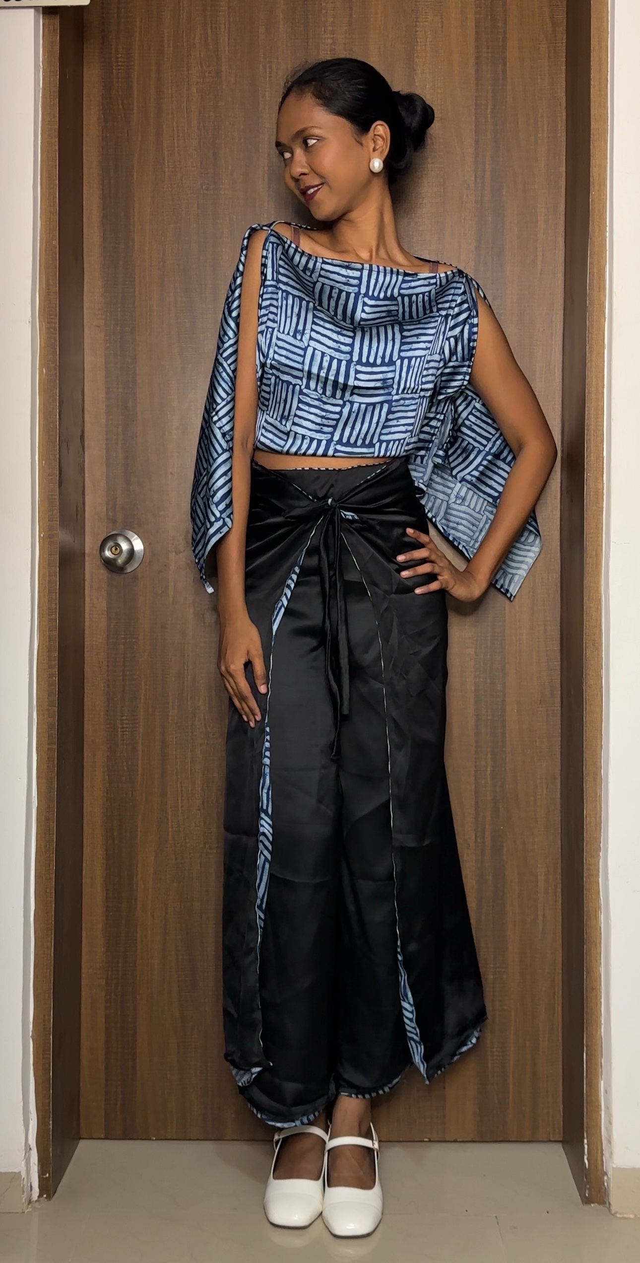 Navy Blue Satin Multiway Top