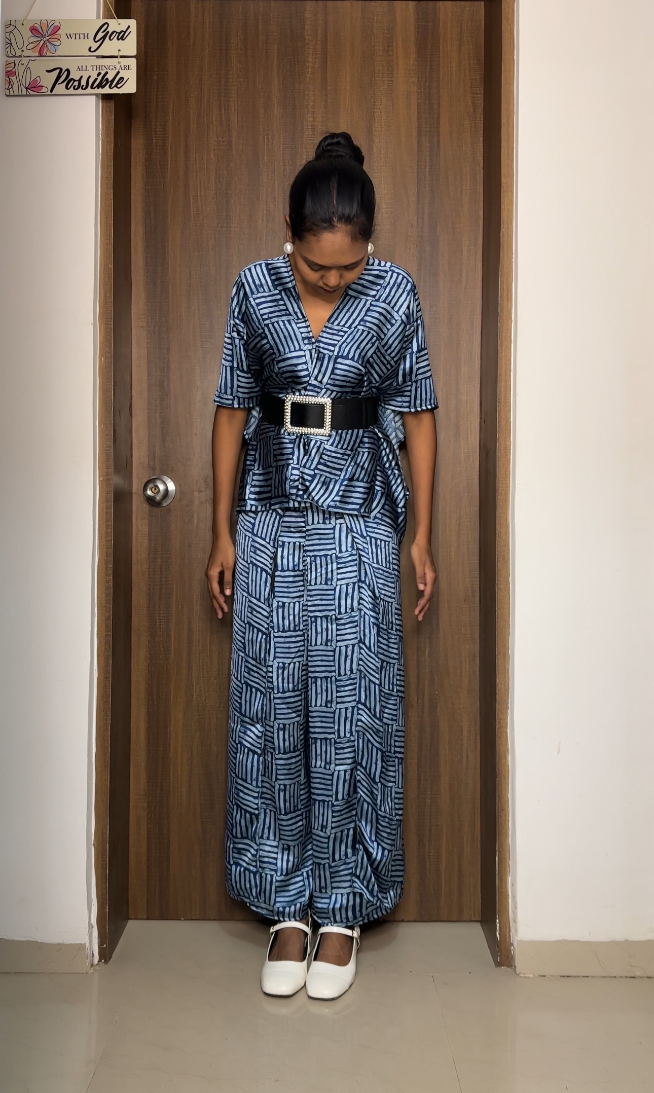 Navy Blue Satin Multiway Top