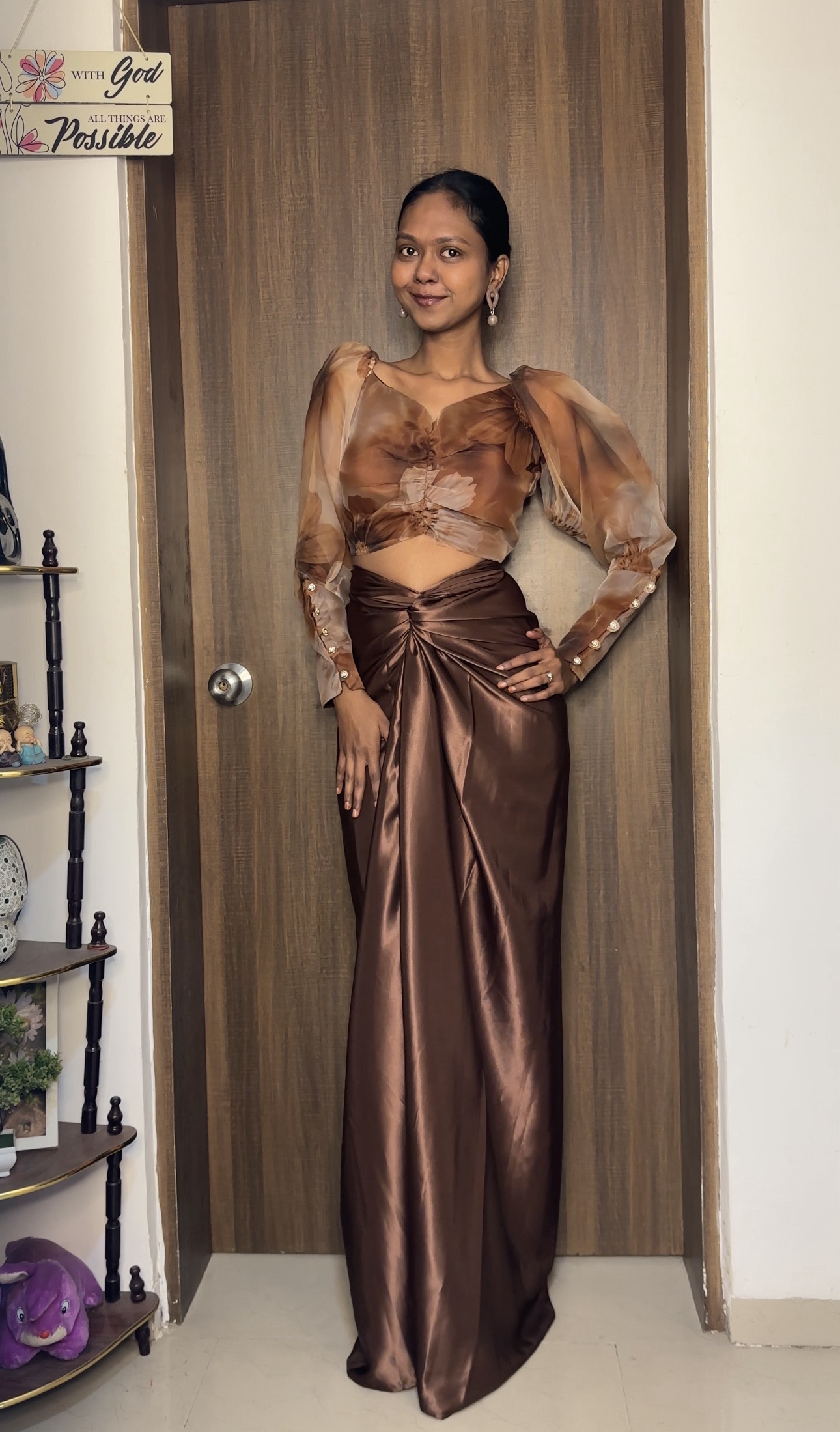 Brown Satin Long Skirt