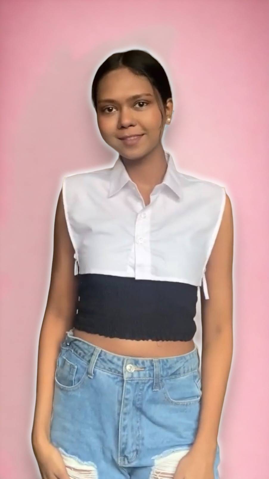 White Detachable Collar Shirt