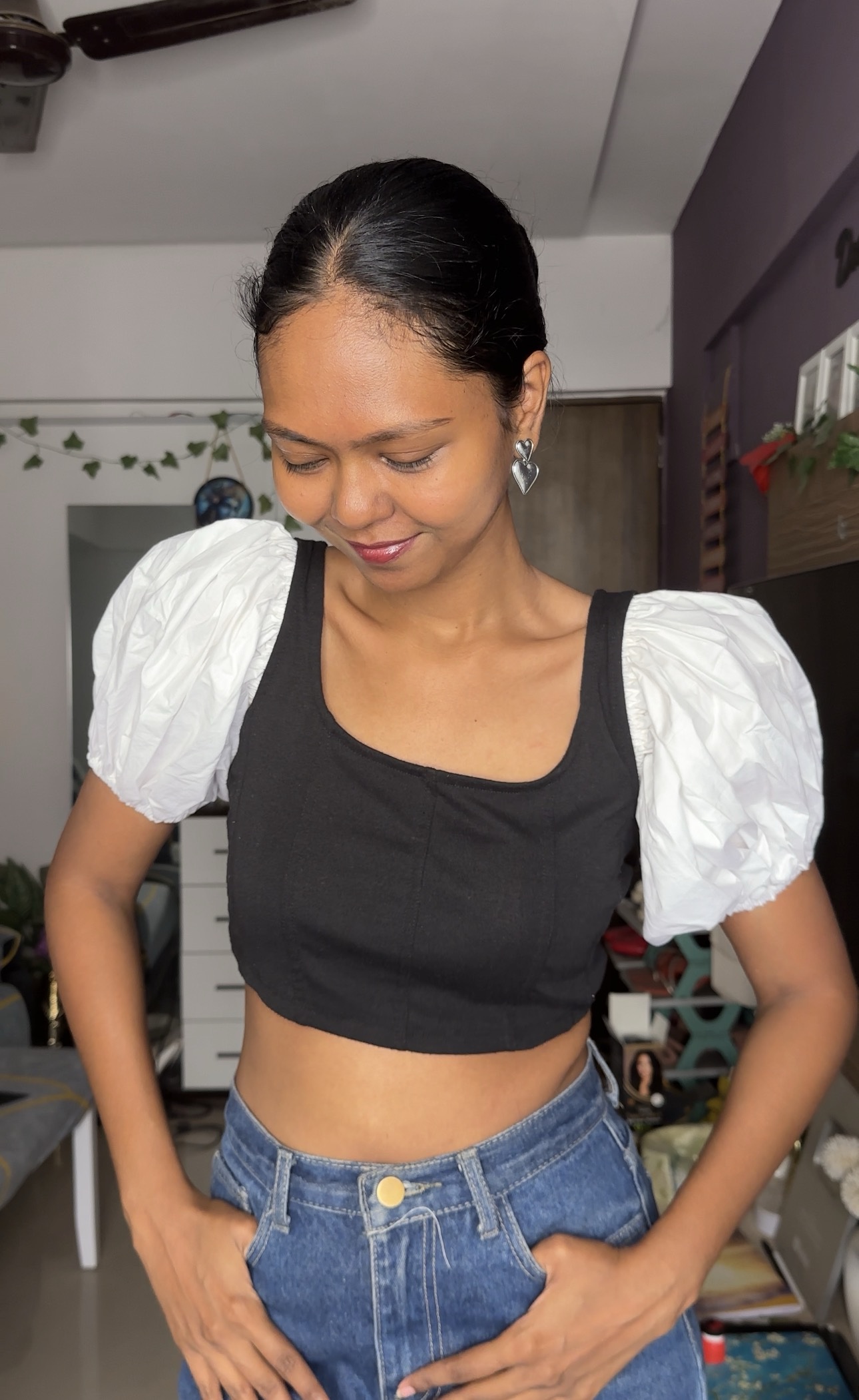 White Cotton Short Puff Sleeves