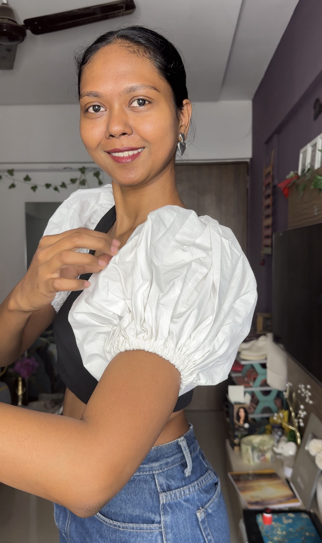 White Cotton Short Puff Sleeves