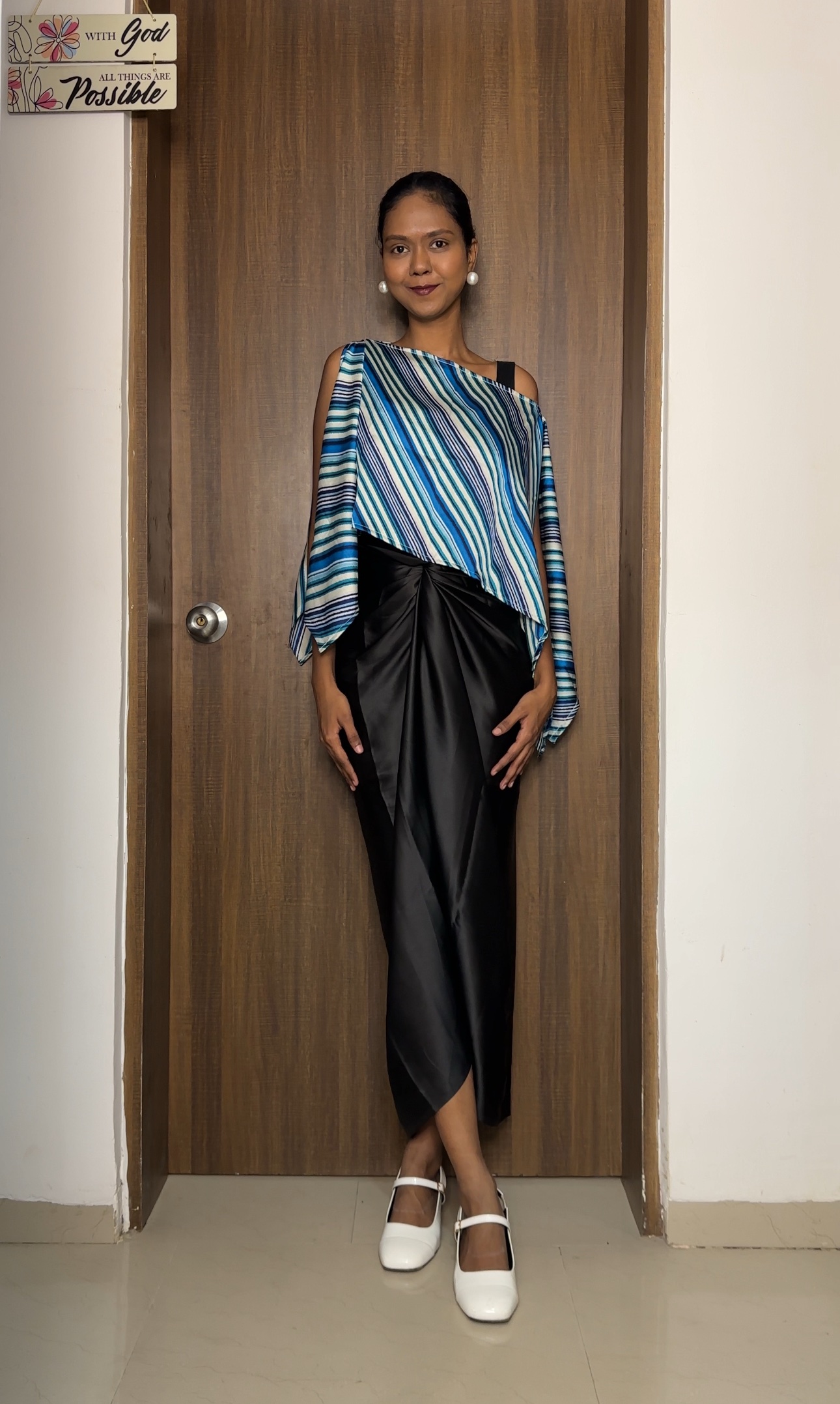 Blue Strappy Prints Satin Multiway Top