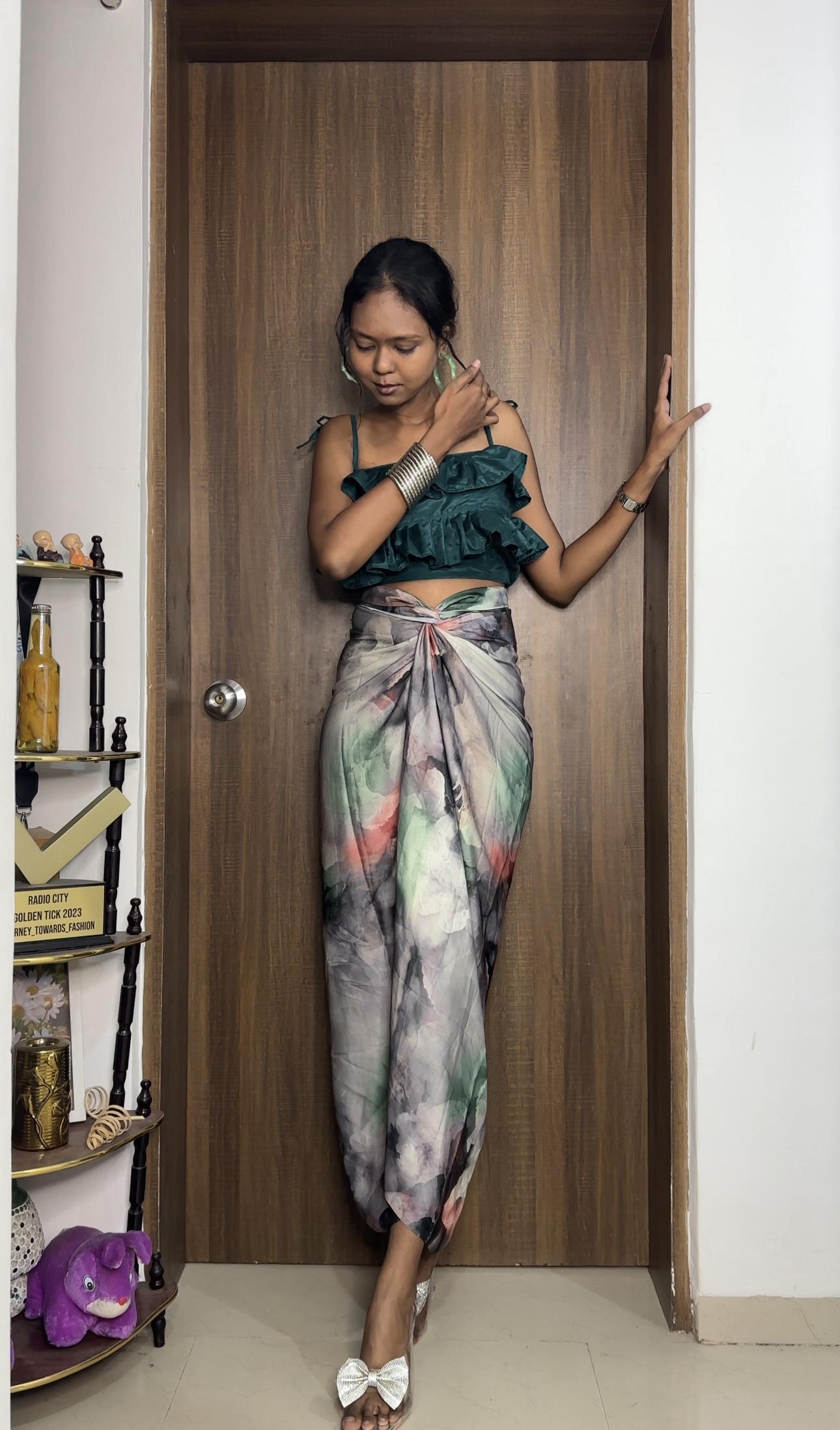 Abstract print satin multiway skirt