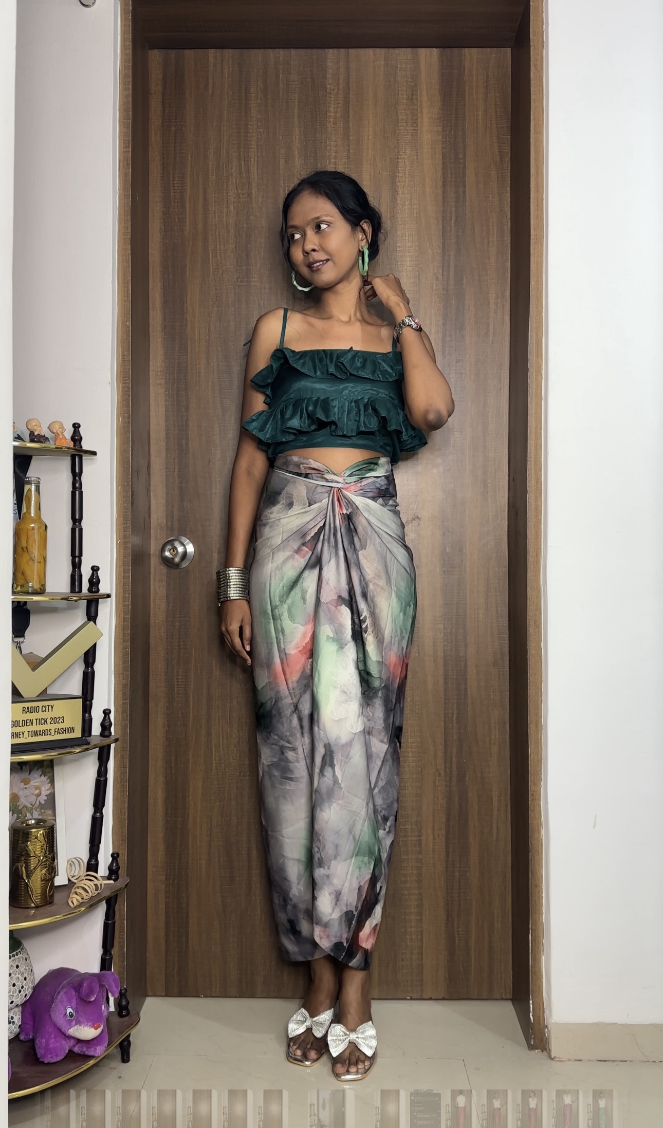 Abstract print satin multiway skirt