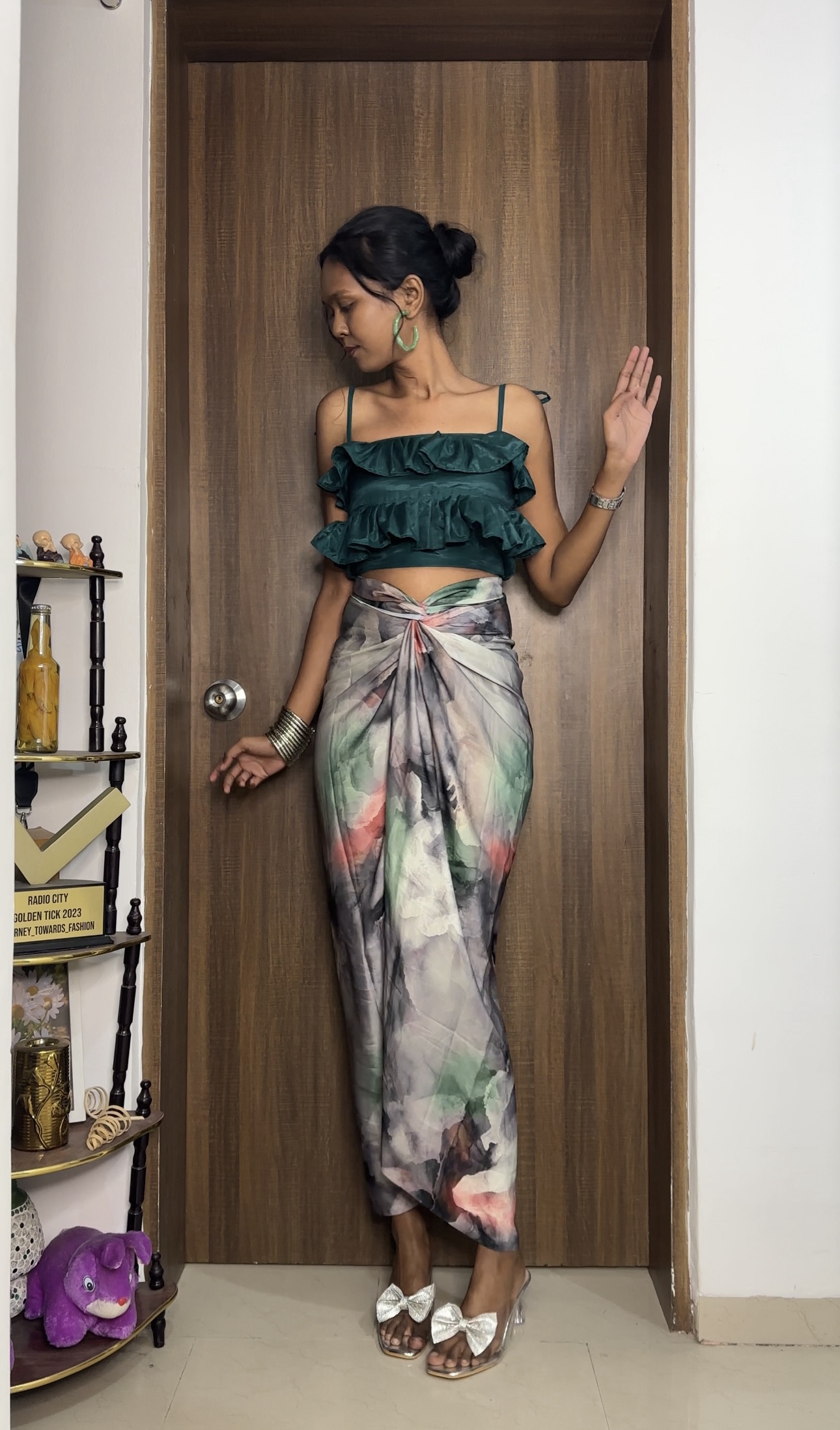 Abstract print satin multiway skirt
