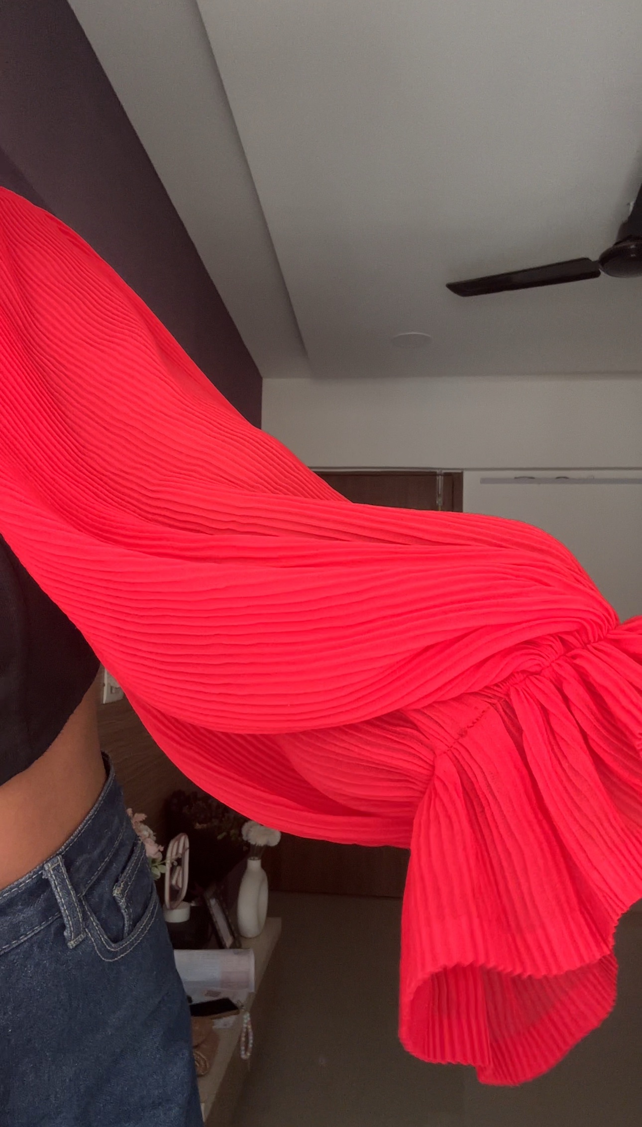 Red Crushed Fabric Detachable Sleeves