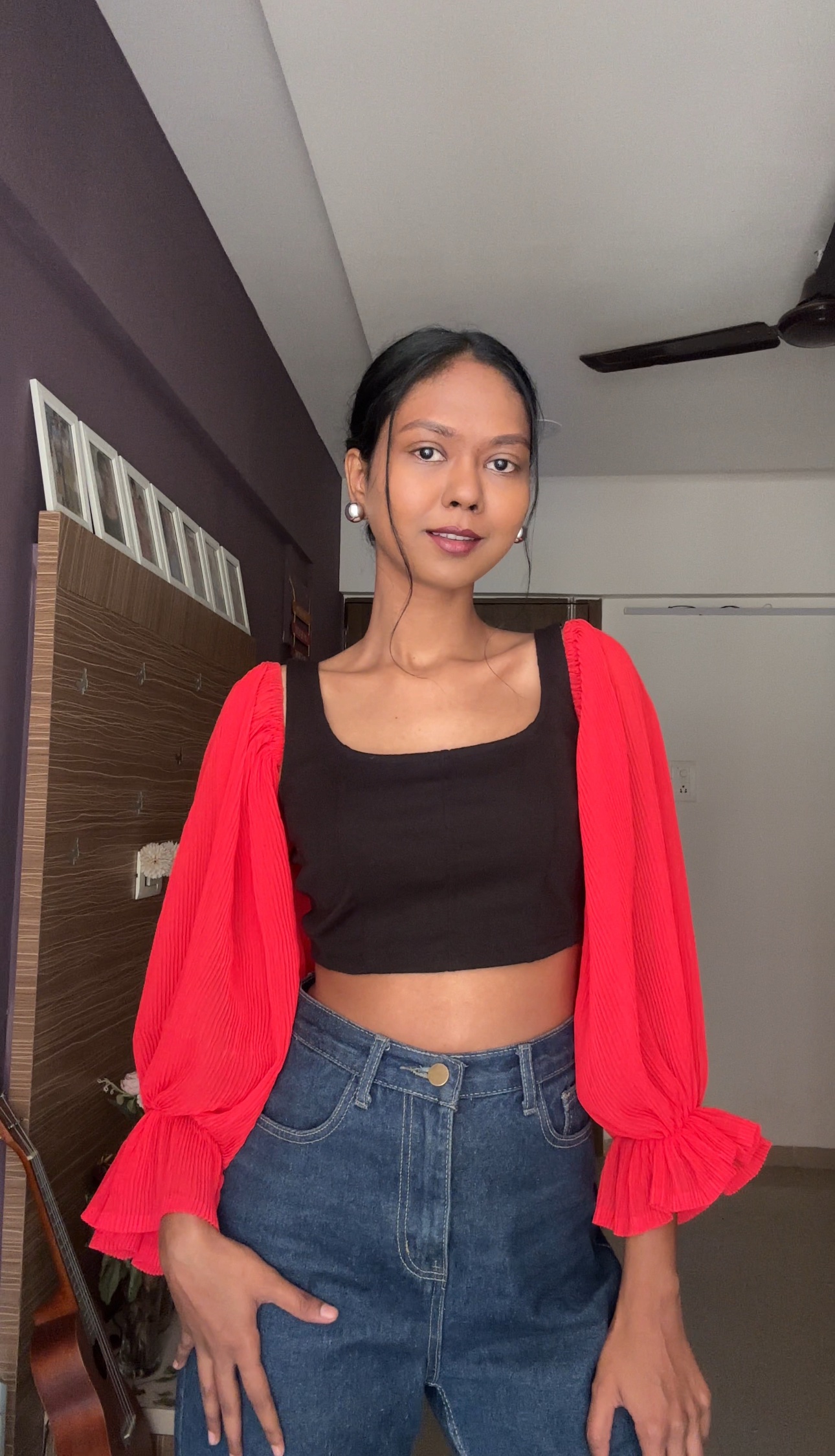 Red Crushed Fabric Detachable Sleeves
