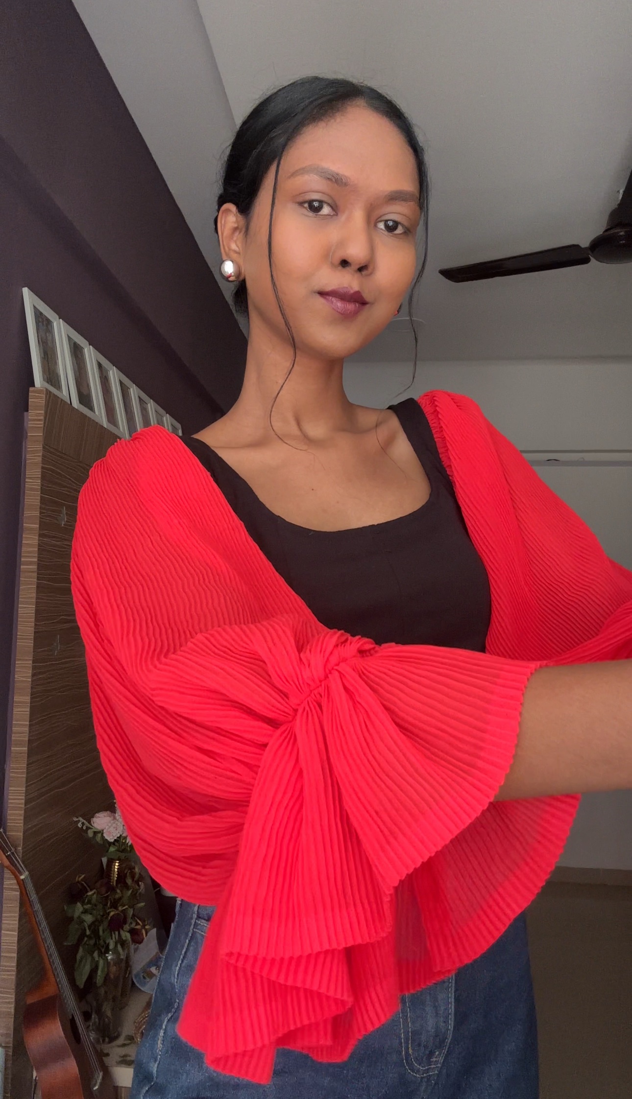 Red Crushed Fabric Detachable Sleeves