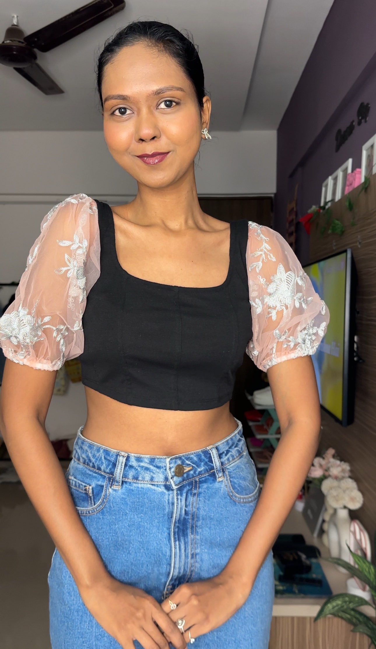 Embroided Short Puff Detachable Sleeves