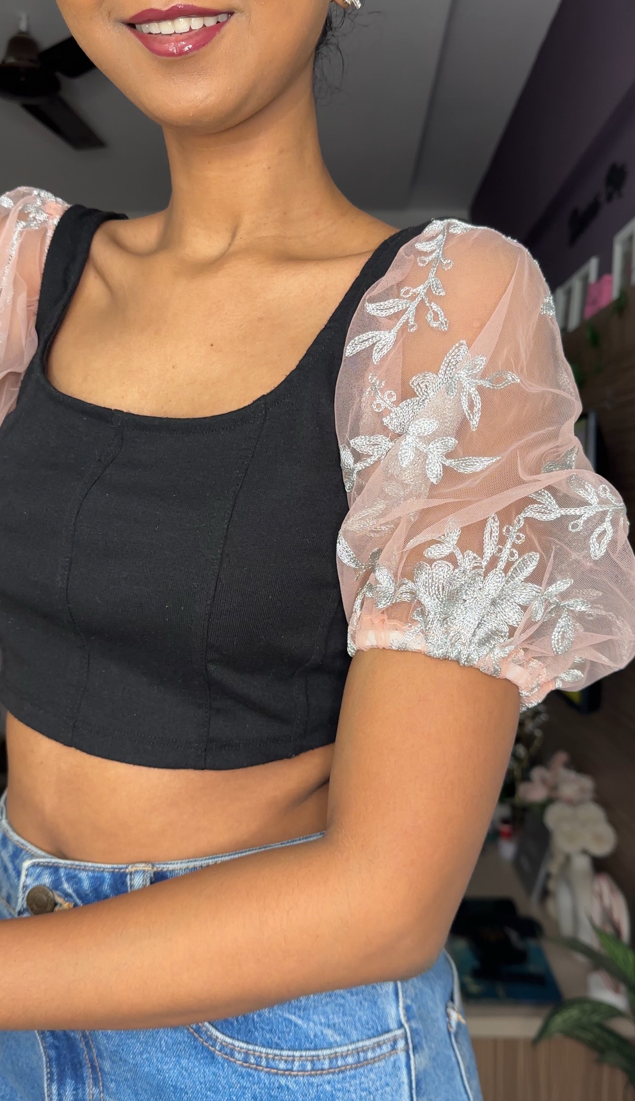 Embroided Short Puff Detachable Sleeves