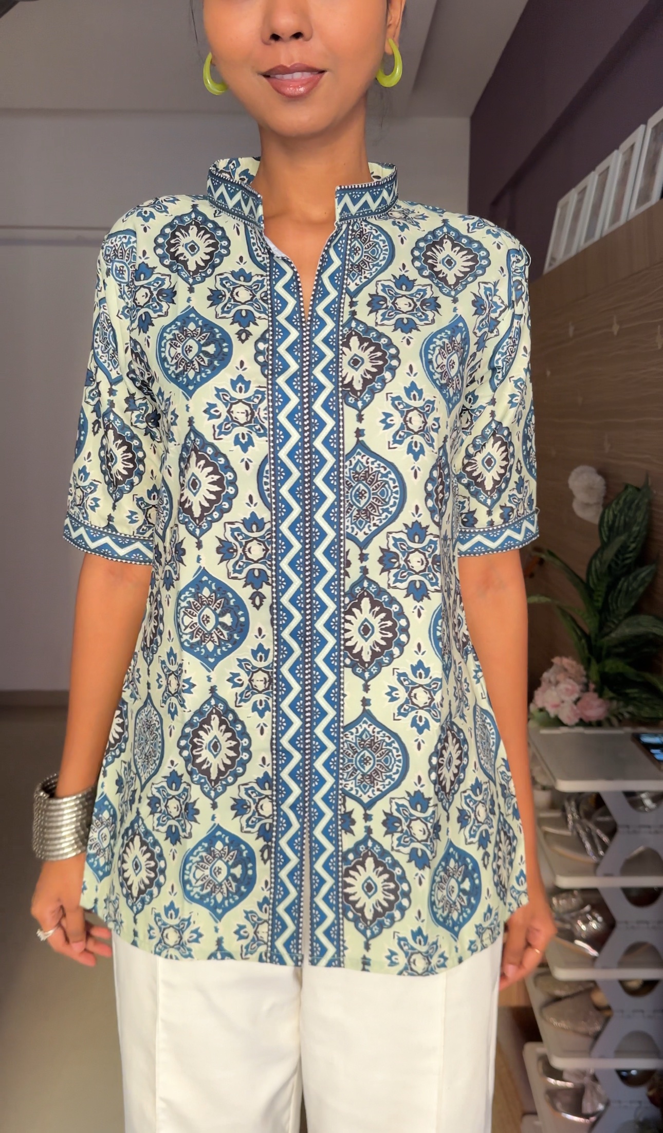Printed Collar Style Short Kurti