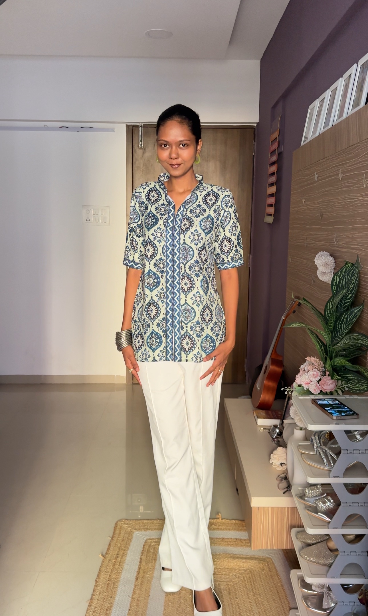 Printed Collar Style Short Kurti