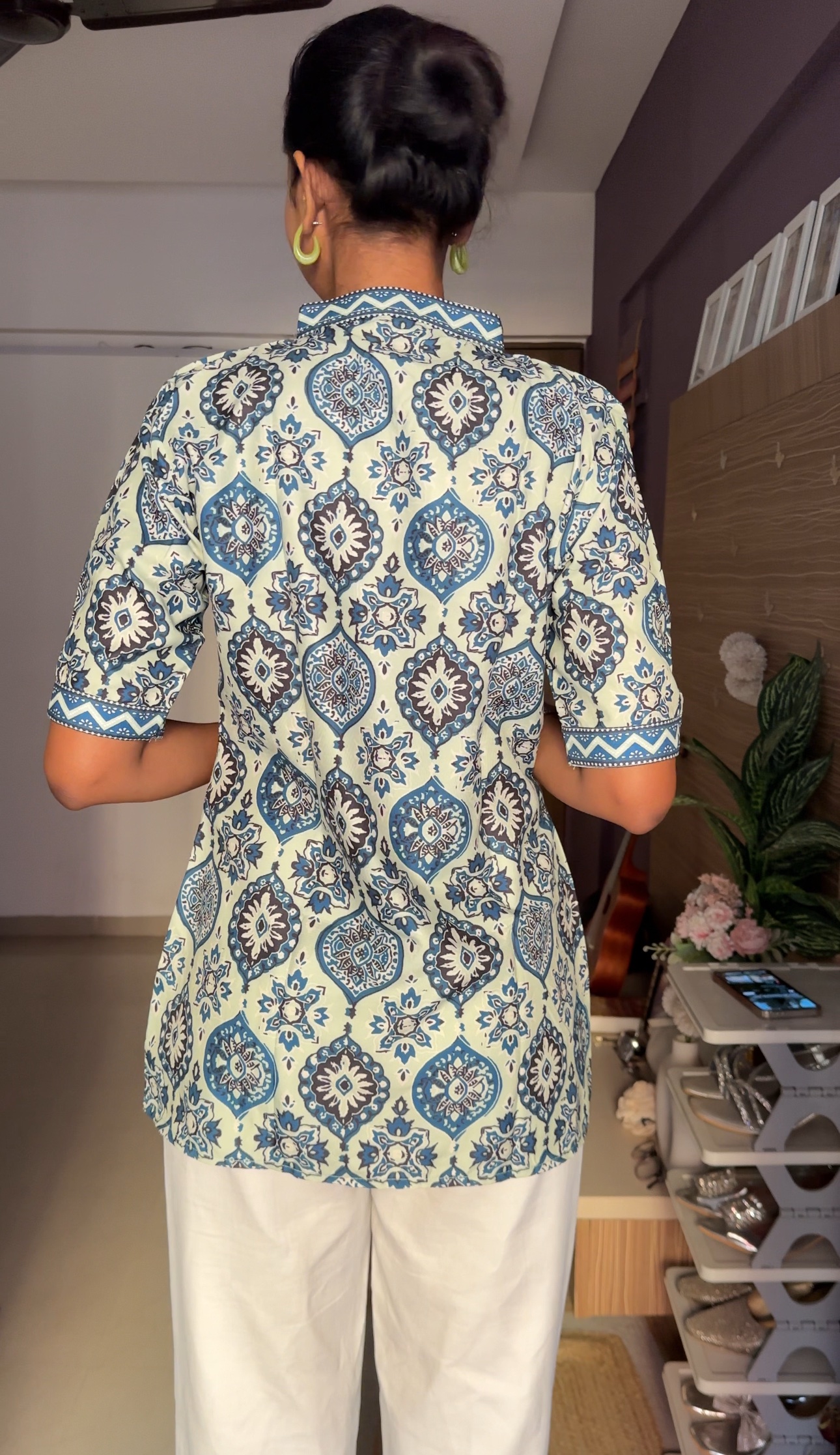 Printed Collar Style Short Kurti
