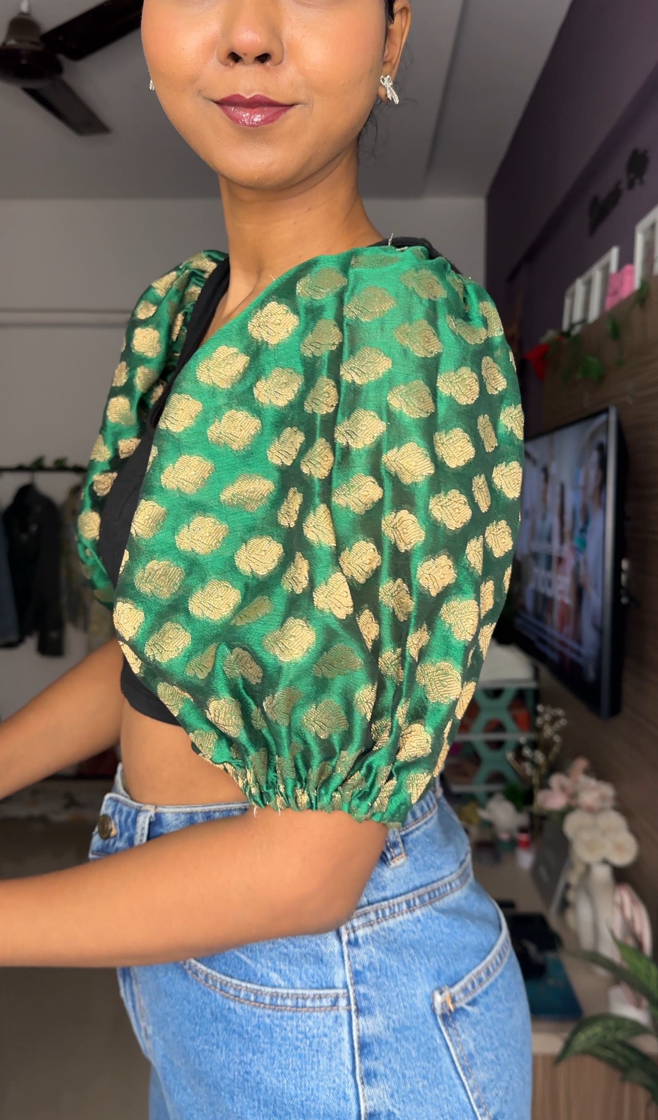 Green Brocade Detachable Sleeves