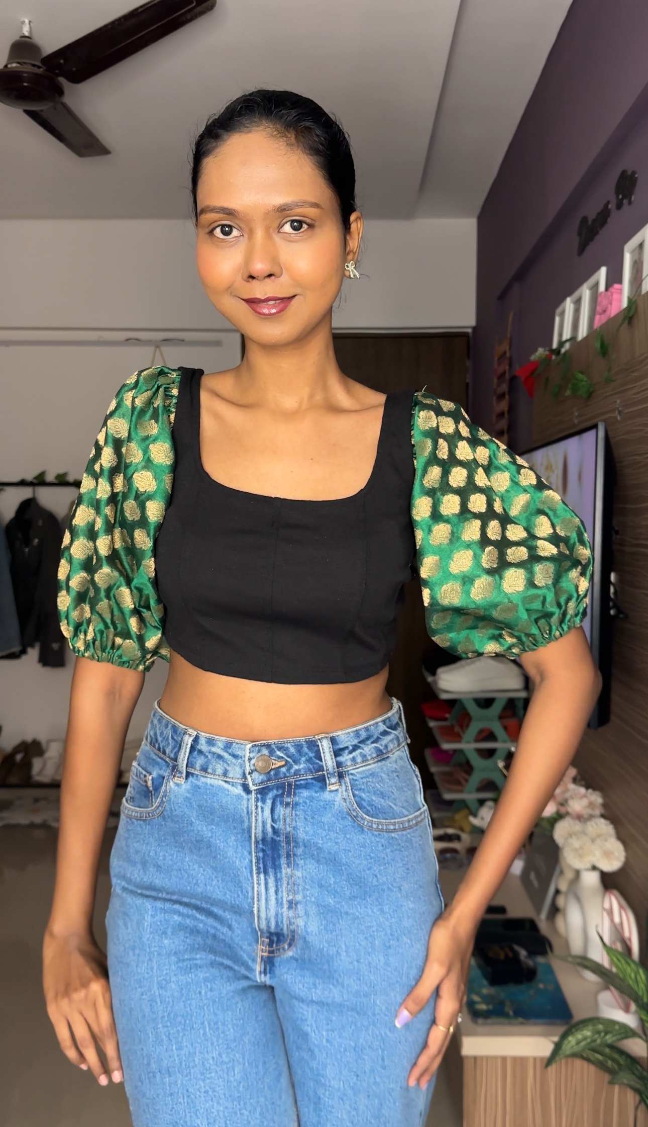 Green Brocade Detachable Sleeves