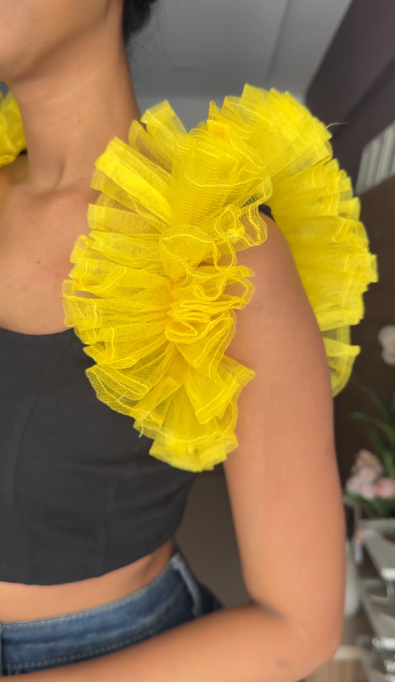 Yellow Net Ruffle Sleeves