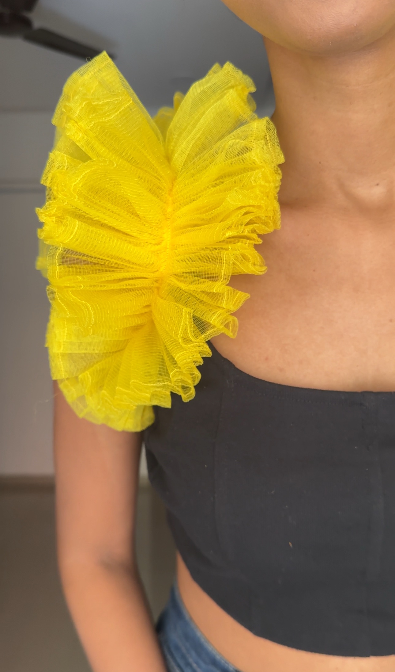 Yellow Net Ruffle Sleeves