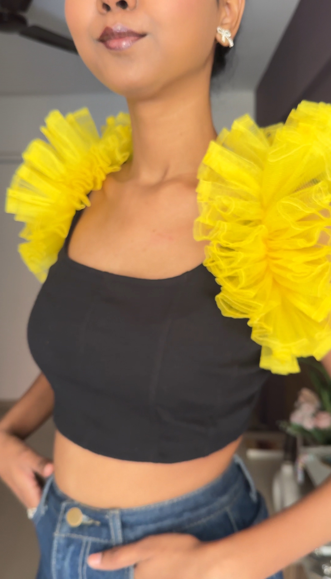 Yellow Net Ruffle Sleeves