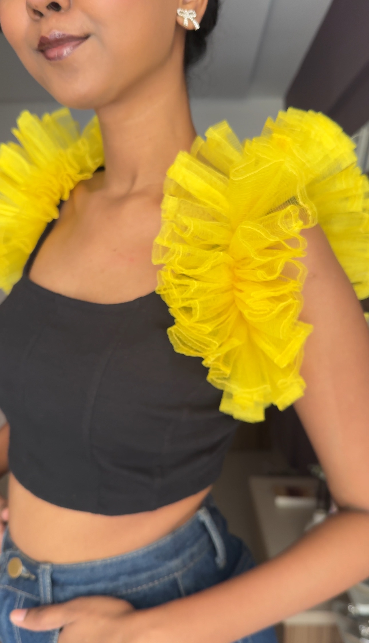 Yellow Net Ruffle Sleeves