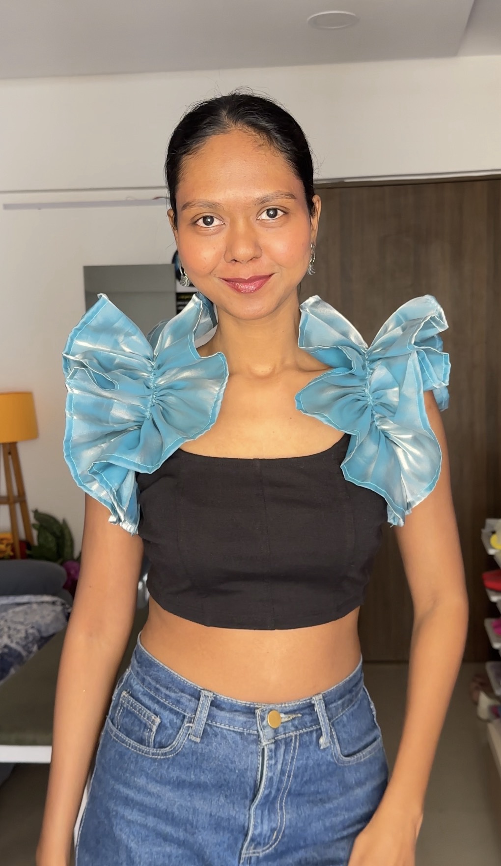 Baby Blue organza ruffle sleeves