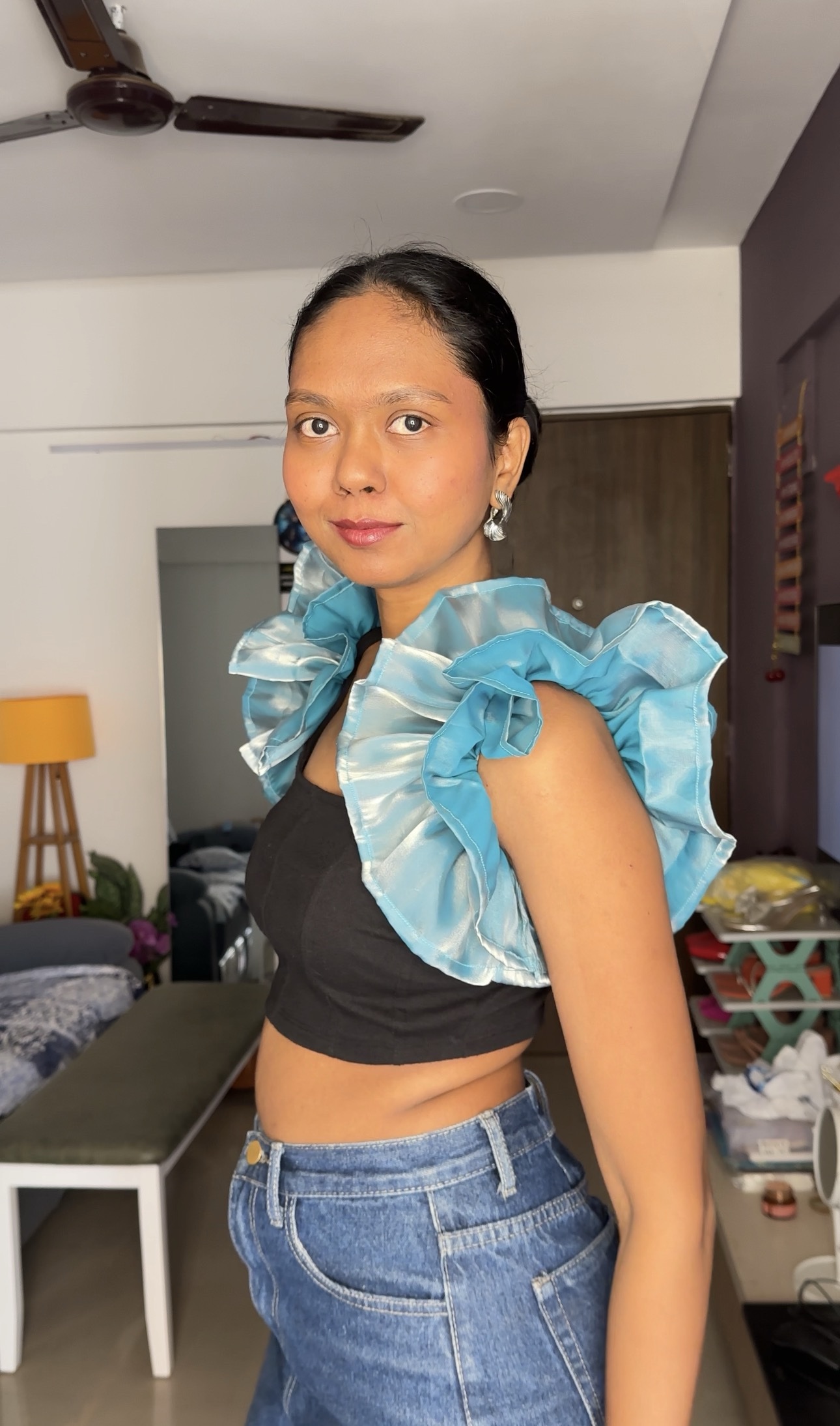 Baby Blue organza ruffle sleeves