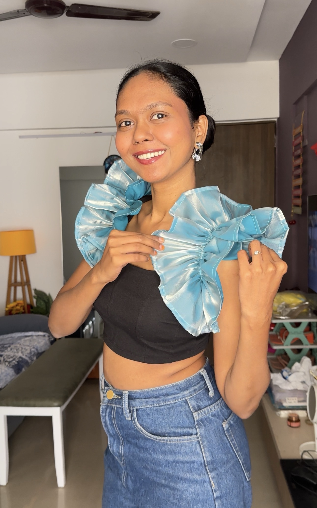 Baby Blue organza ruffle sleeves