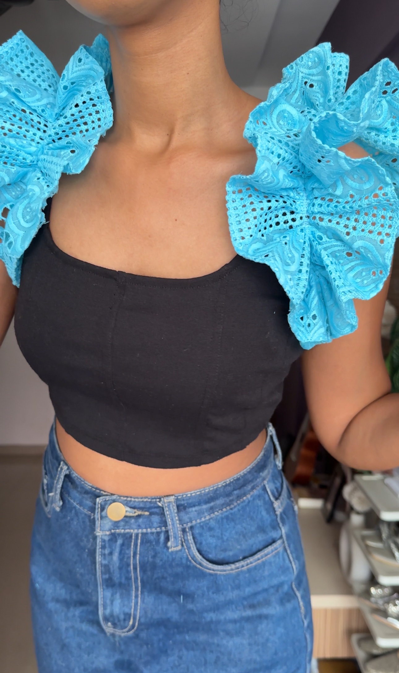 Baby Blue Cut Work Ruffle Sleeves