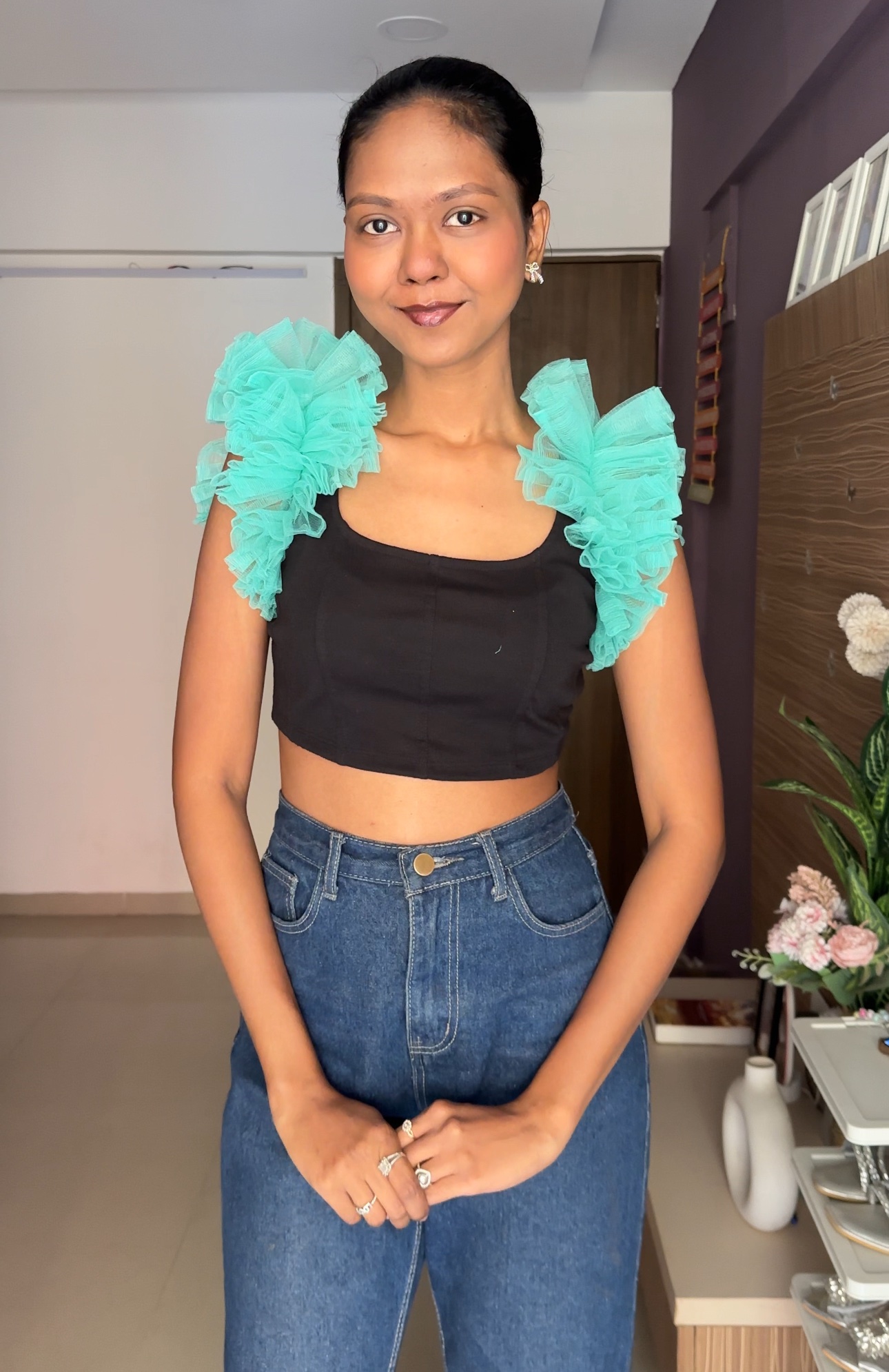Light Teal Net Ruffle Sleeves