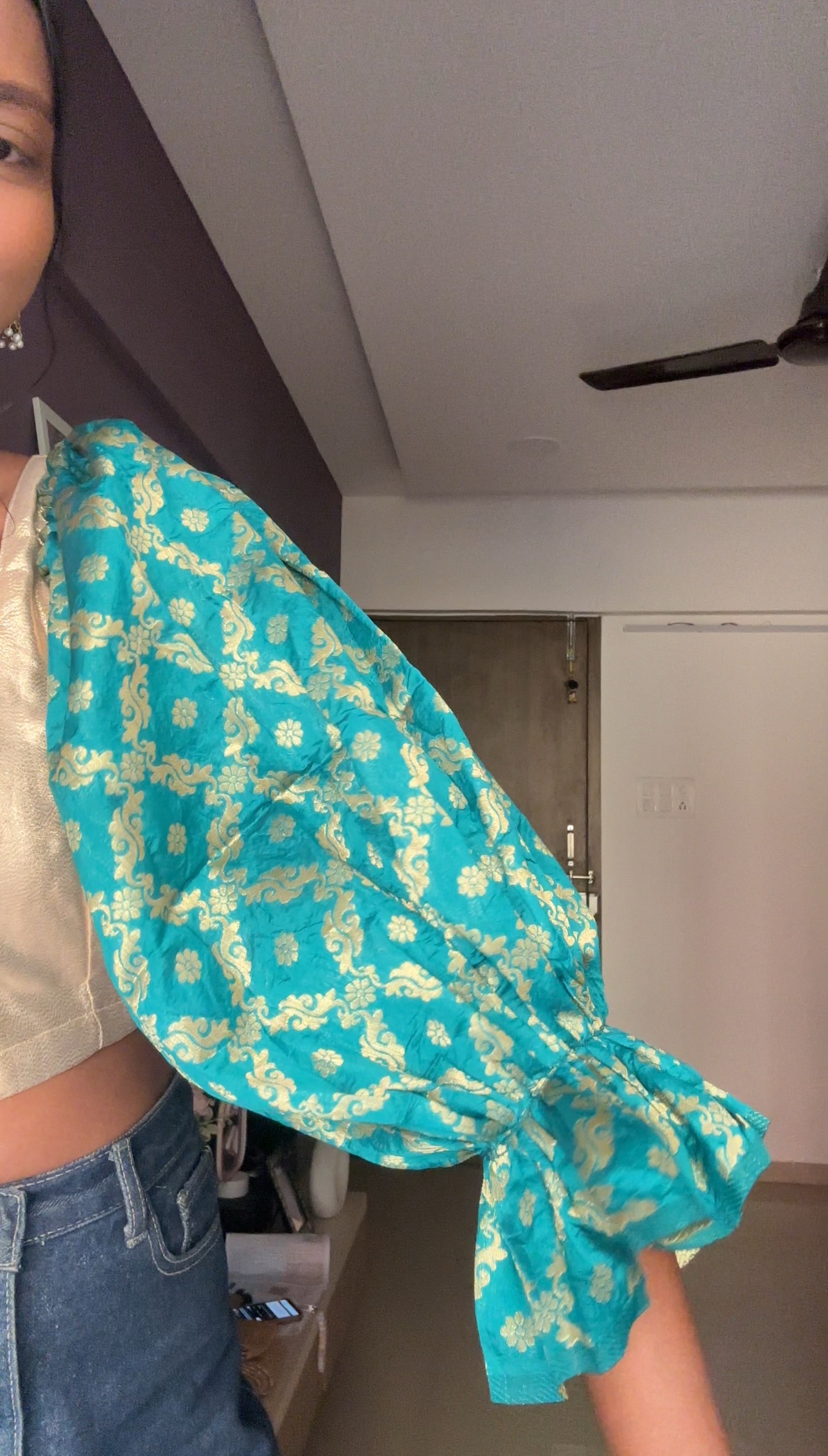 Teal Brocade Detachable Sleeves