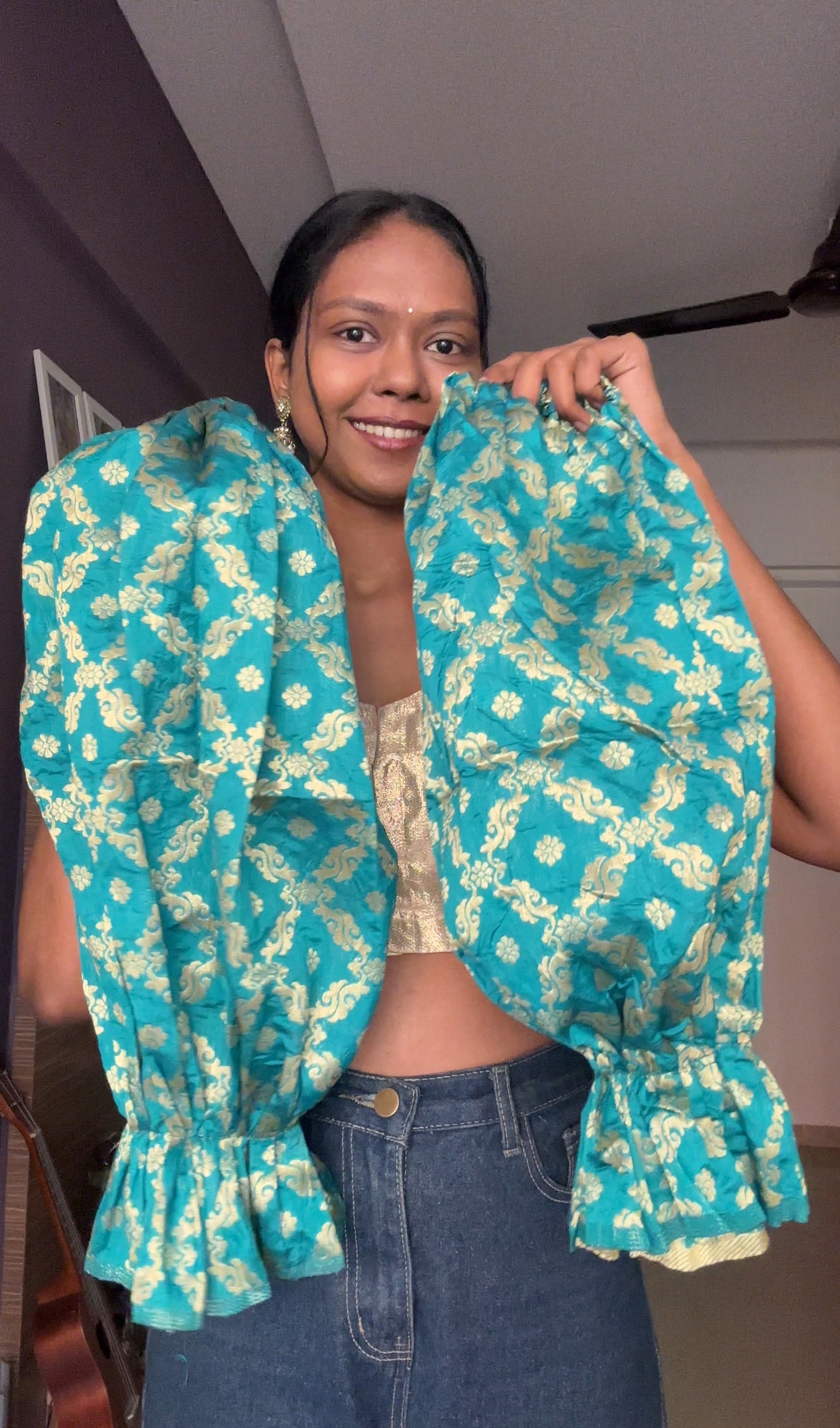 Teal Brocade Detachable Sleeves